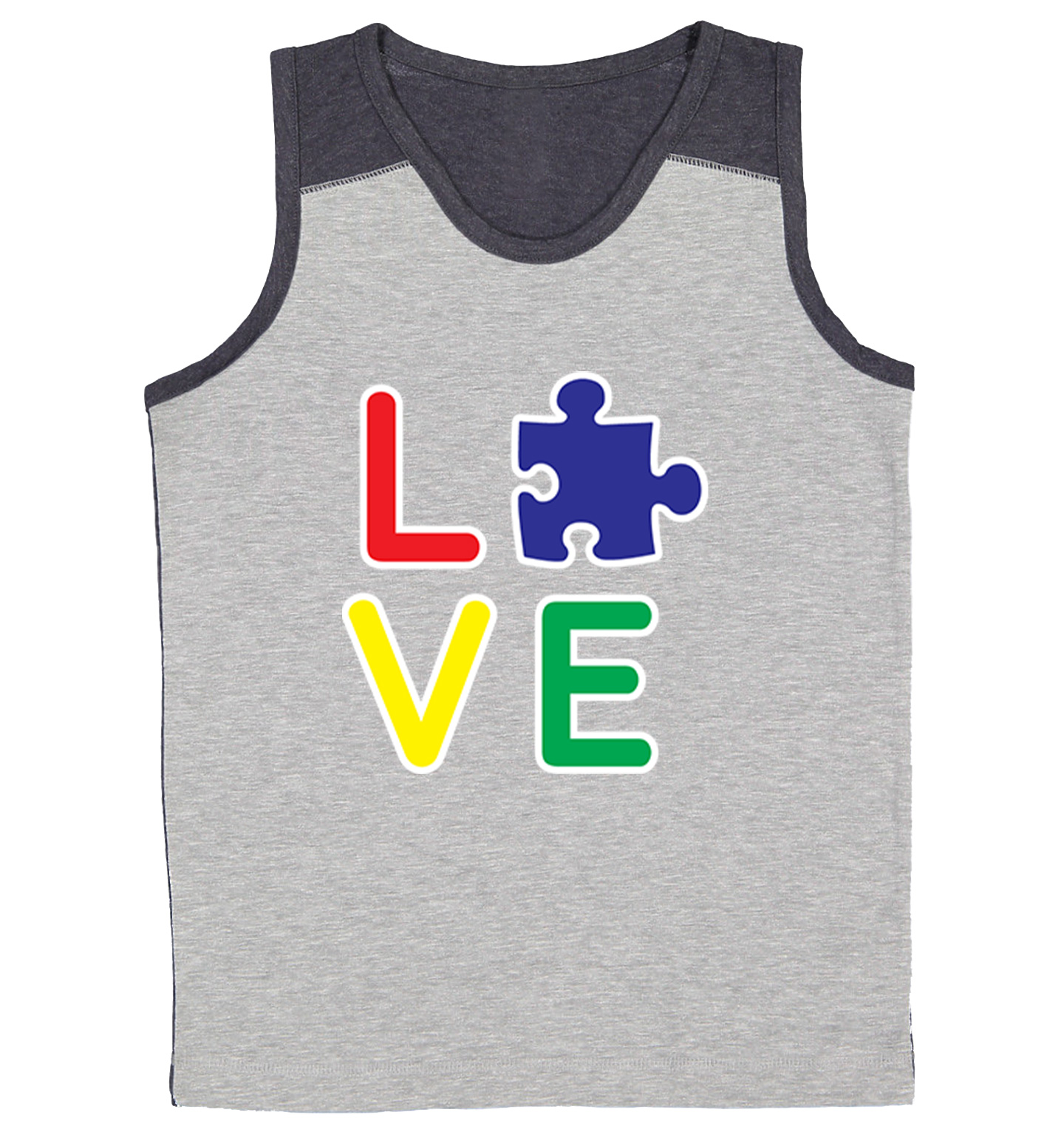 Love Autism - Autistic Awareness Puzzle Piece Youth Contrast Tank Top - Picture 6 of 7