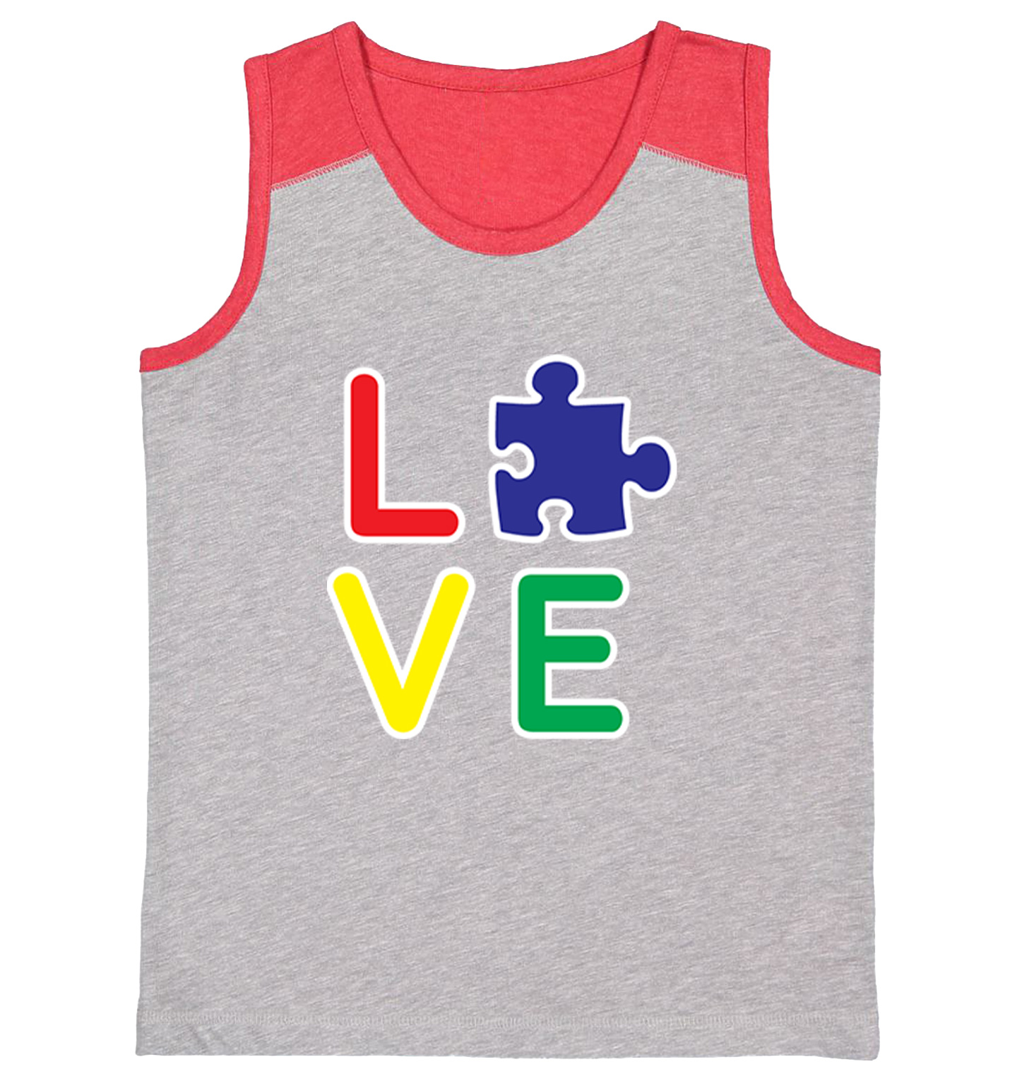 Love Autism - Autistic Awareness Puzzle Piece Youth Contrast Tank Top - Picture 7 of 7