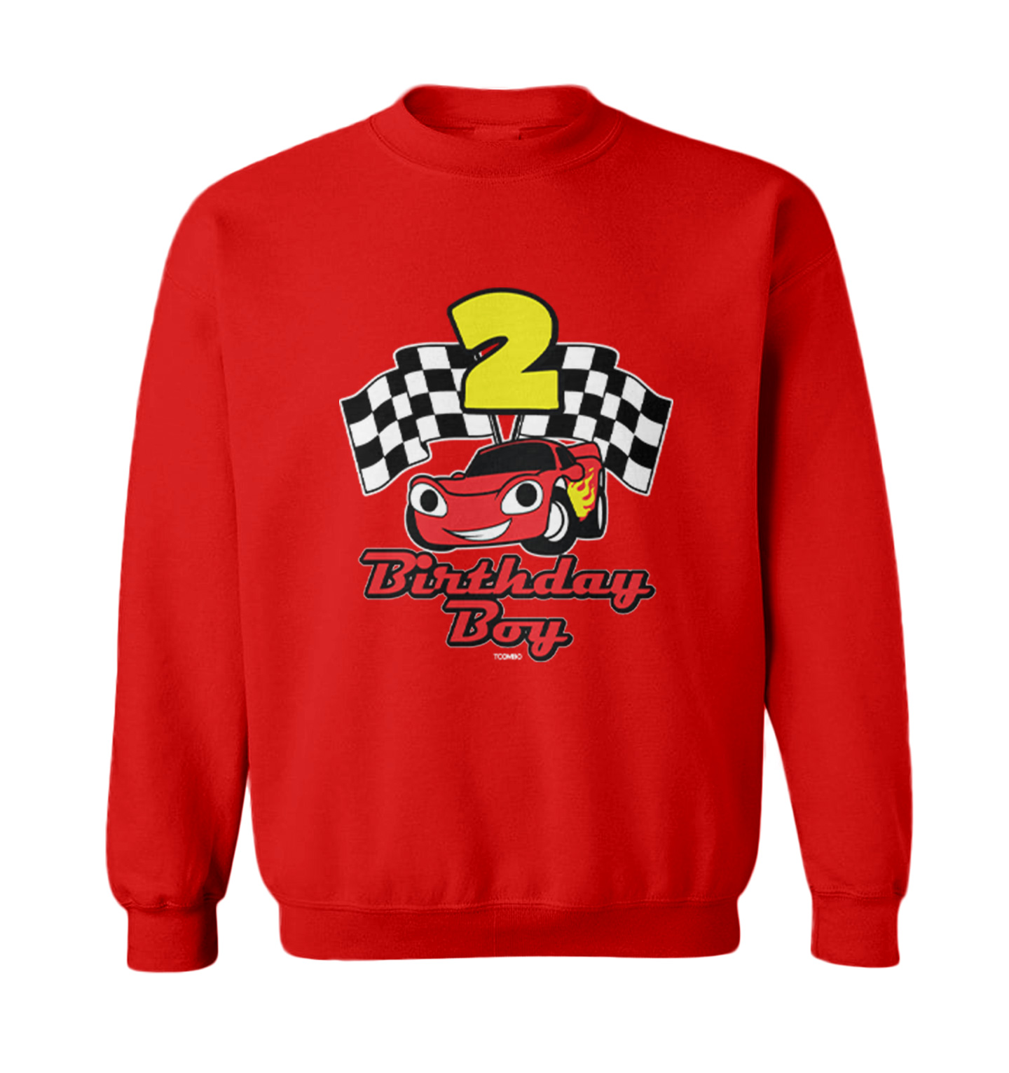 Birthday Boy Car 2 - Two Year Old Checkered Flag Racing Toddler Crewneck Sweater - Picture 7 of 8