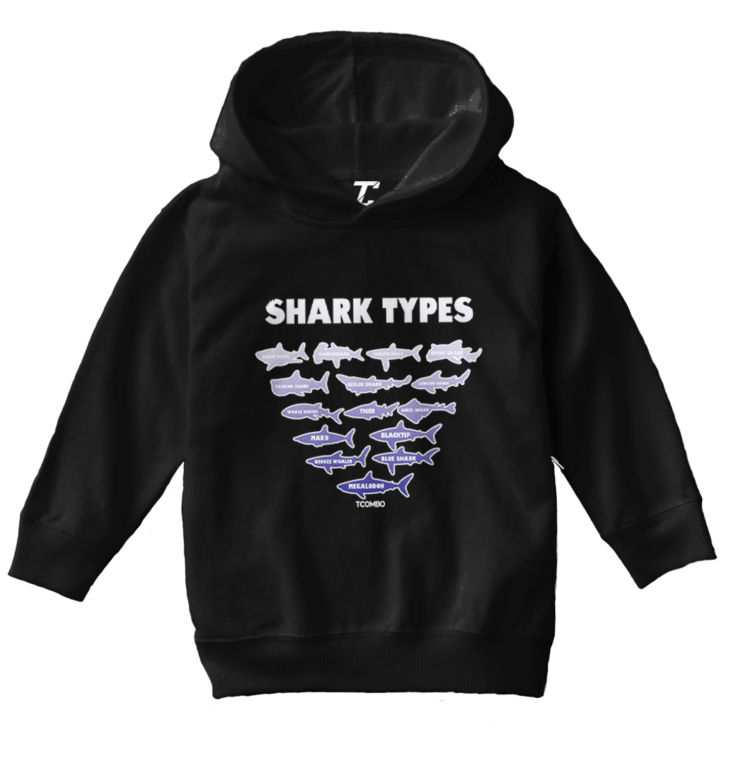 Shark Types - Ocean Water Beach Great White Tiger Toddler/Youth Hoodie - Picture 2 of 12