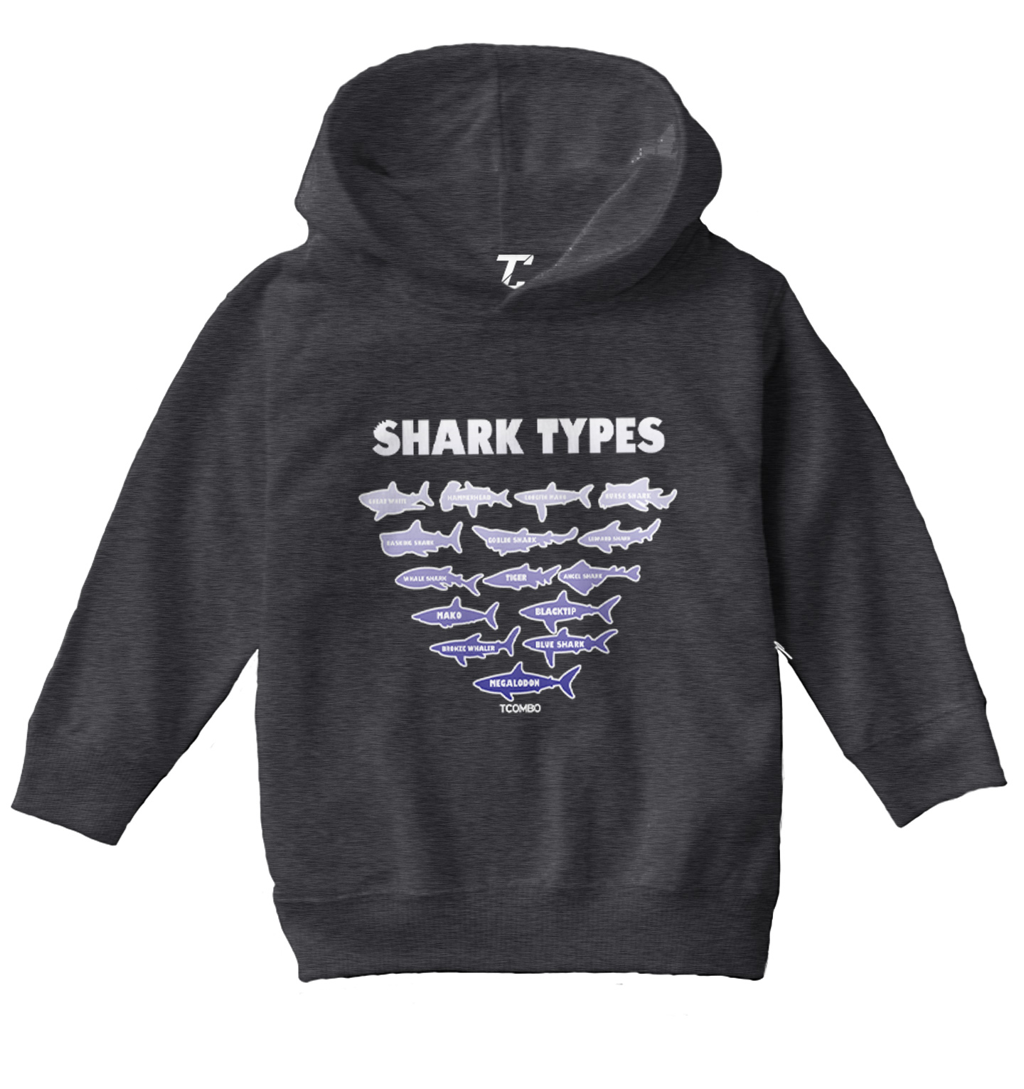 Shark Types - Ocean Water Beach Great White Tiger Toddler/Youth Hoodie - Picture 3 of 12