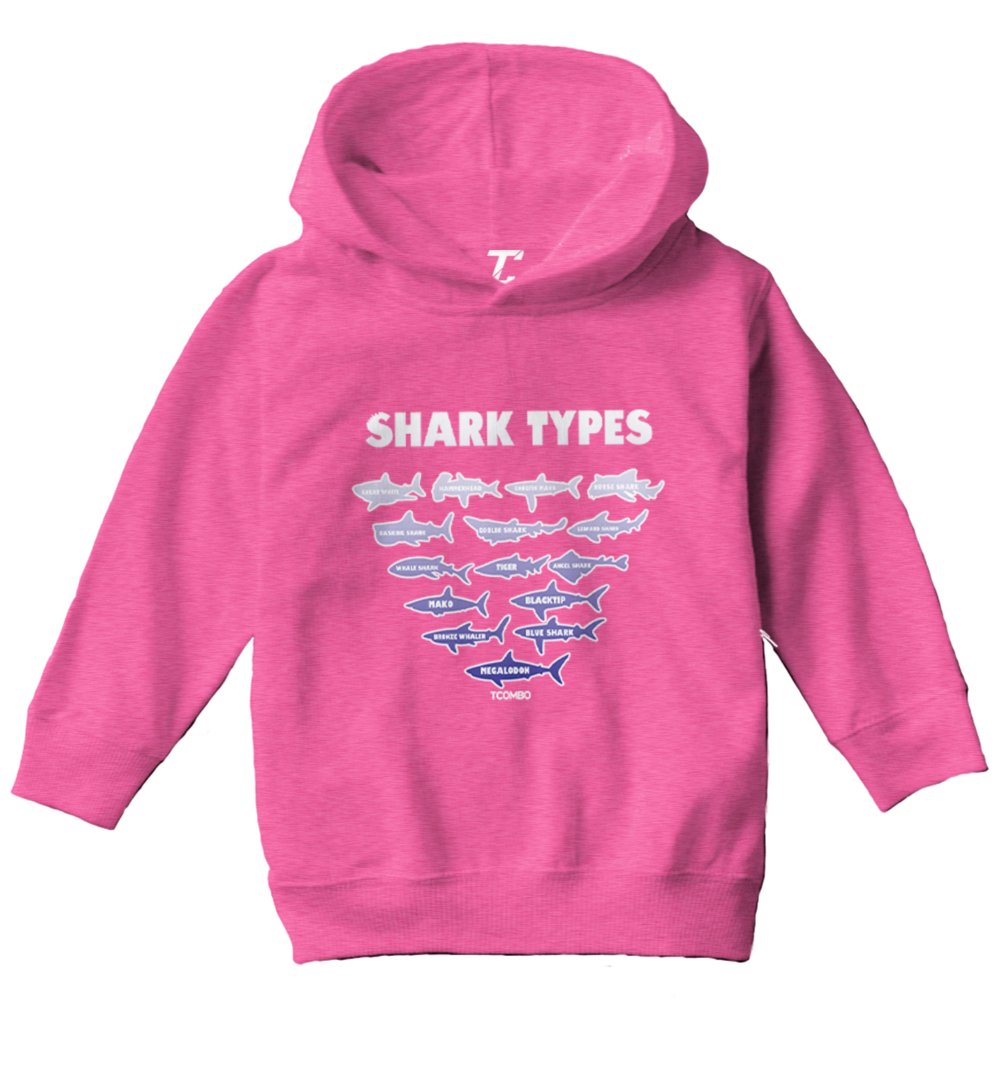 Shark Types - Ocean Water Beach Great White Tiger Toddler/Youth Hoodie - Picture 4 of 12