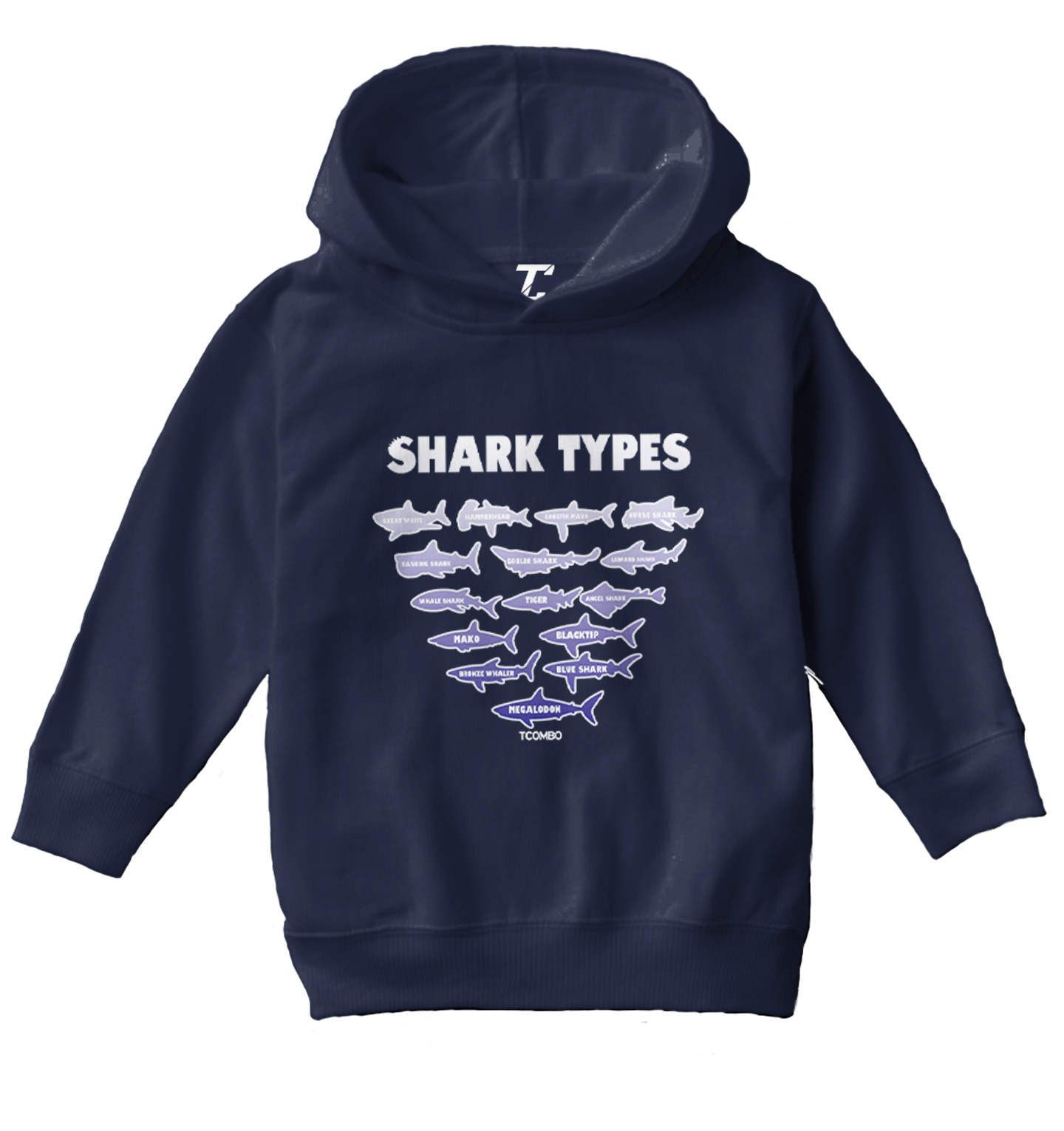 Shark Types - Ocean Water Beach Great White Tiger Toddler/Youth Hoodie - Picture 7 of 12