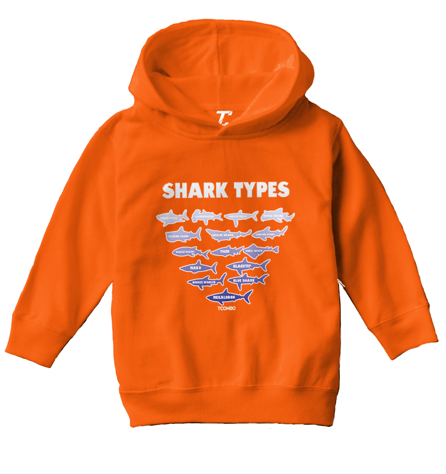 Shark Types - Ocean Water Beach Great White Tiger Toddler/Youth Hoodie - Picture 8 of 12