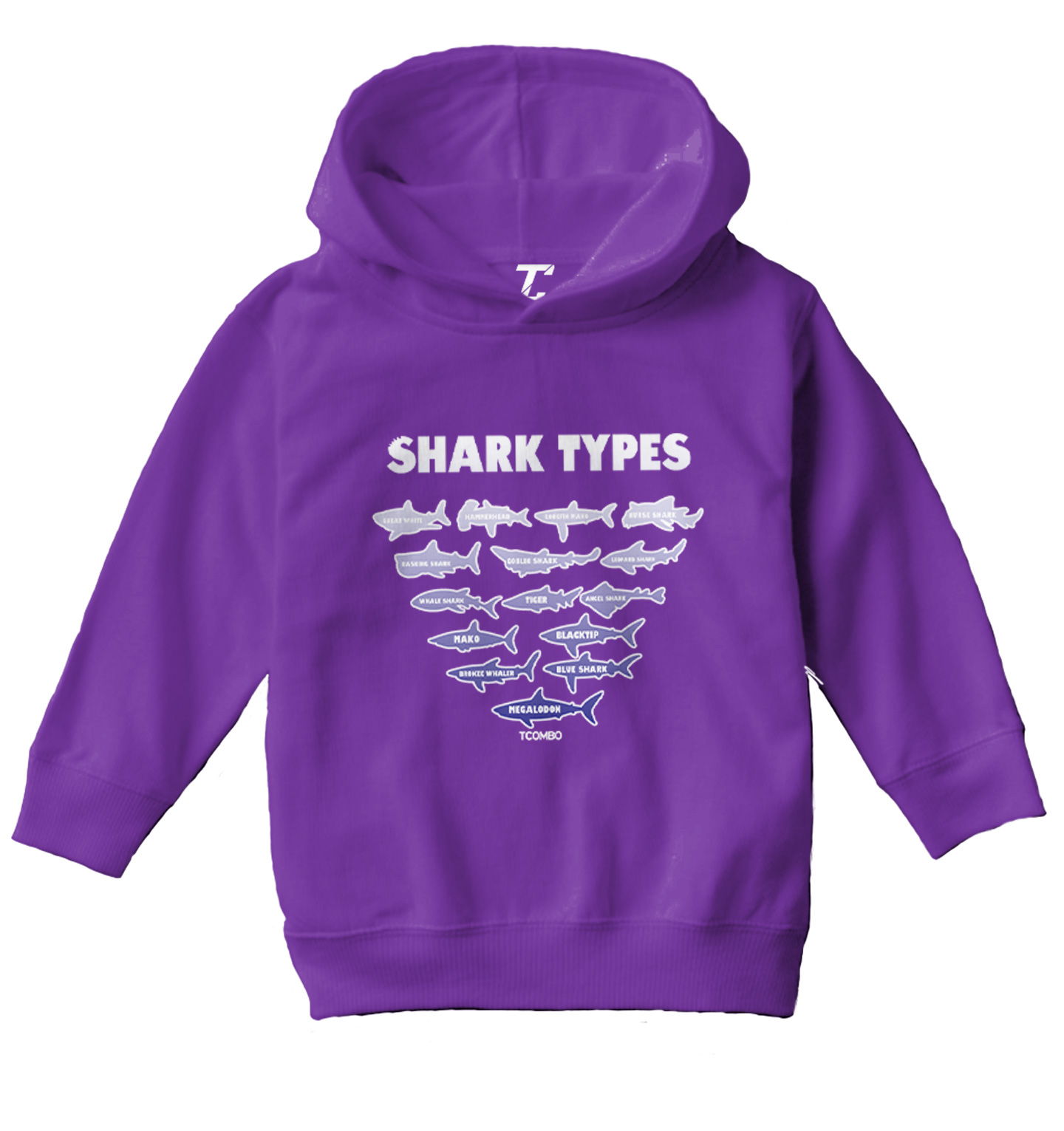 Shark Types - Ocean Water Beach Great White Tiger Toddler/Youth Hoodie - Picture 9 of 12