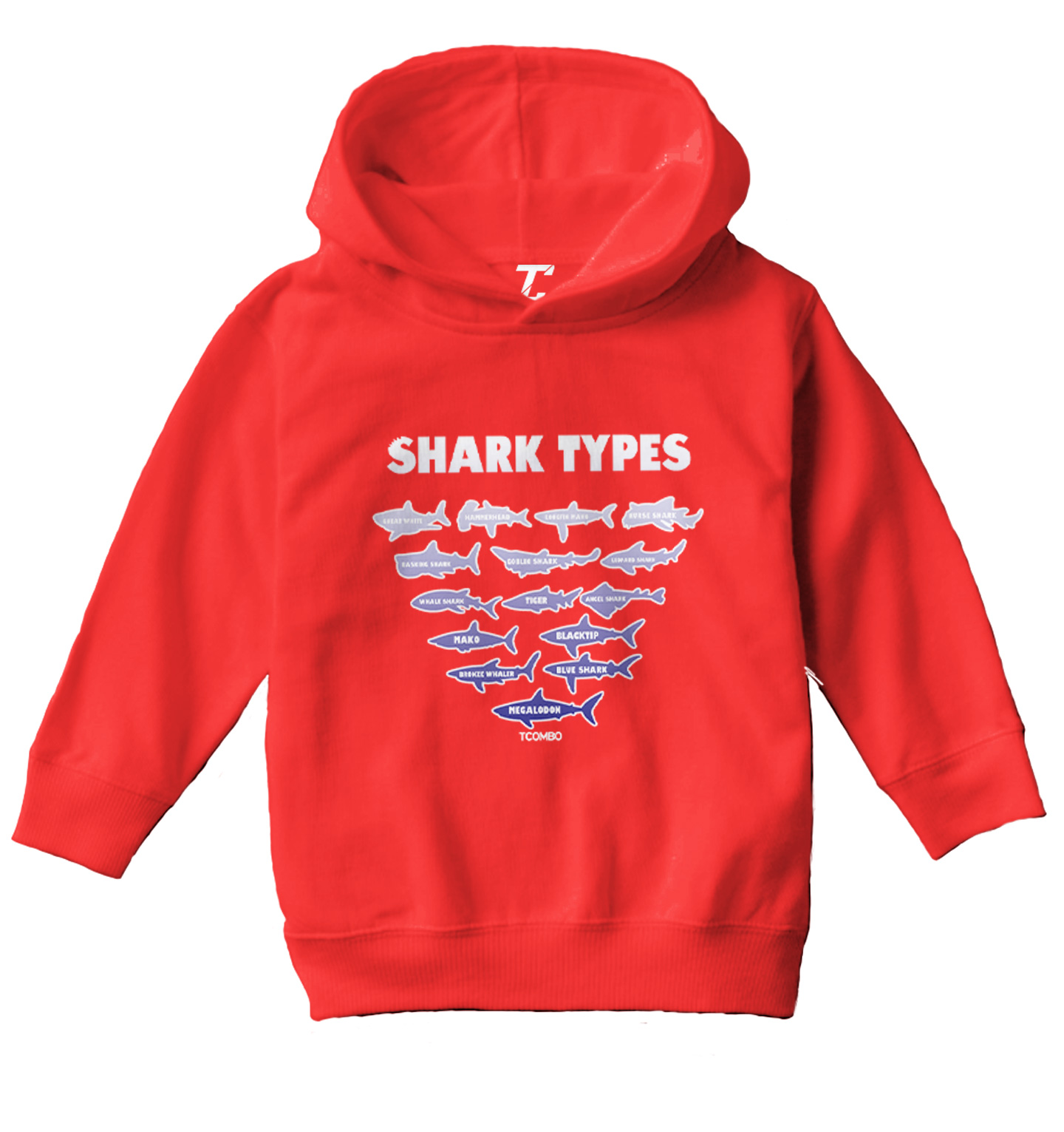 Shark Types - Ocean Water Beach Great White Tiger Toddler/Youth Hoodie - Picture 10 of 12