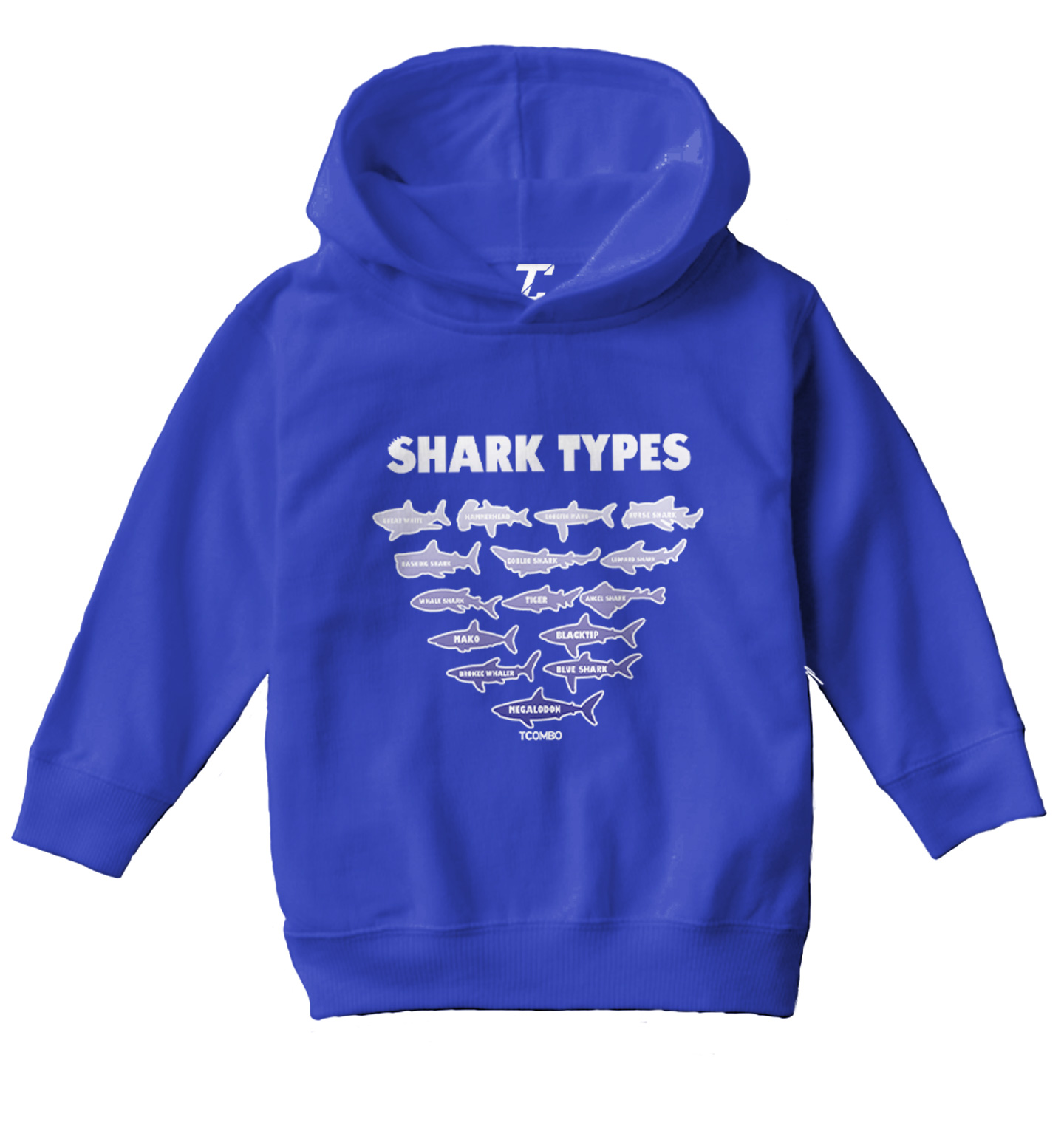 Shark Types - Ocean Water Beach Great White Tiger Toddler/Youth Hoodie - Picture 11 of 12