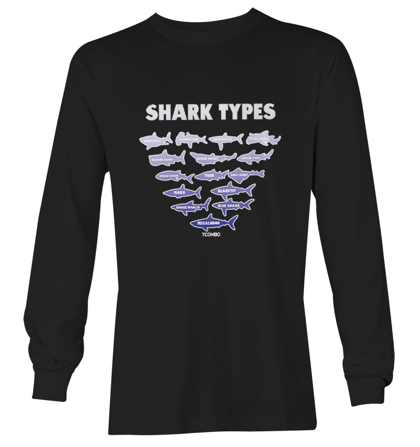 Shark Types - Ocean Water Beach Great White Tiger Youth T-Shirt - Picture 13 of 20