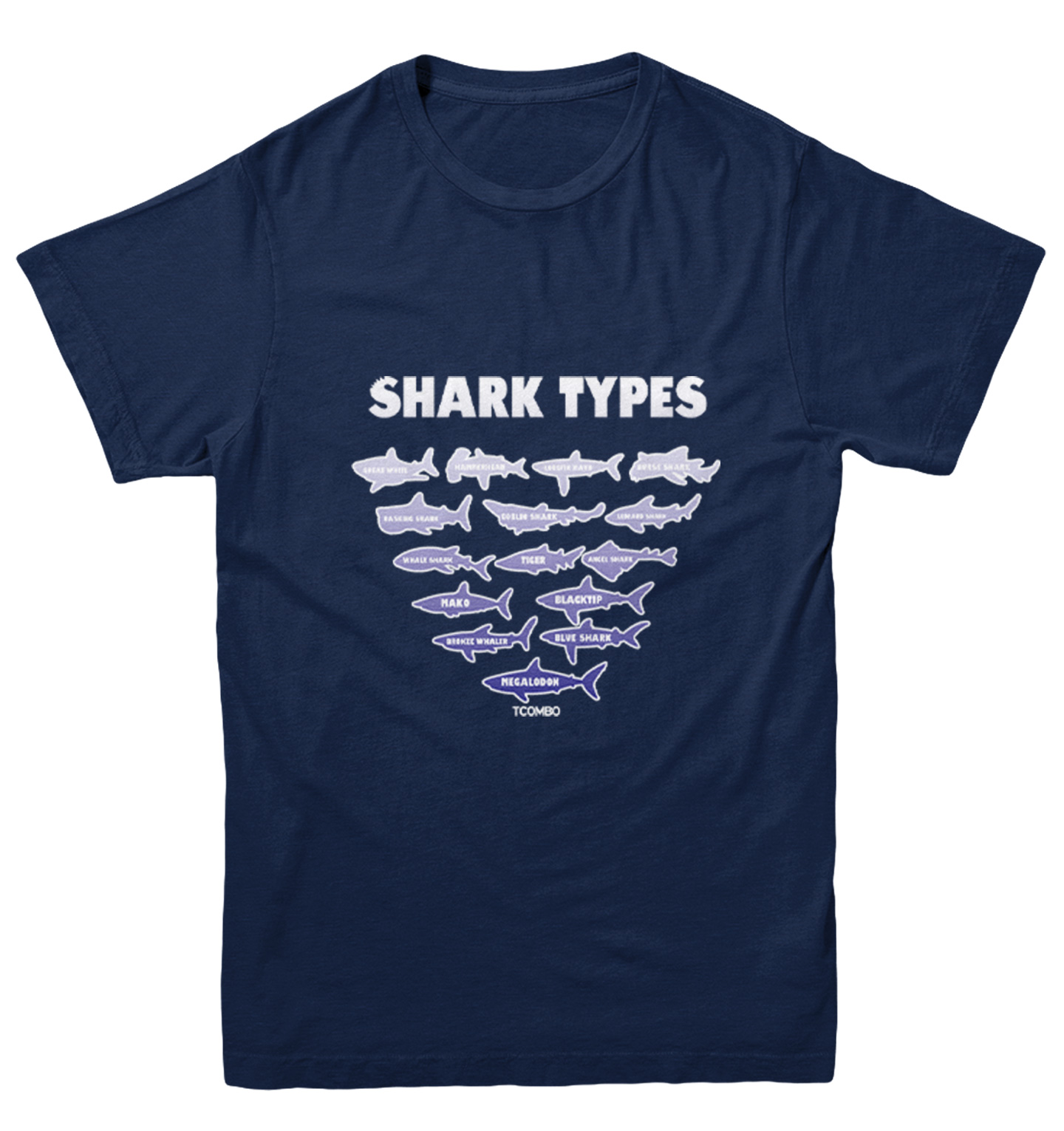 Shark Types - Ocean Water Beach Great White Tiger Youth T-Shirt - Picture 7 of 20