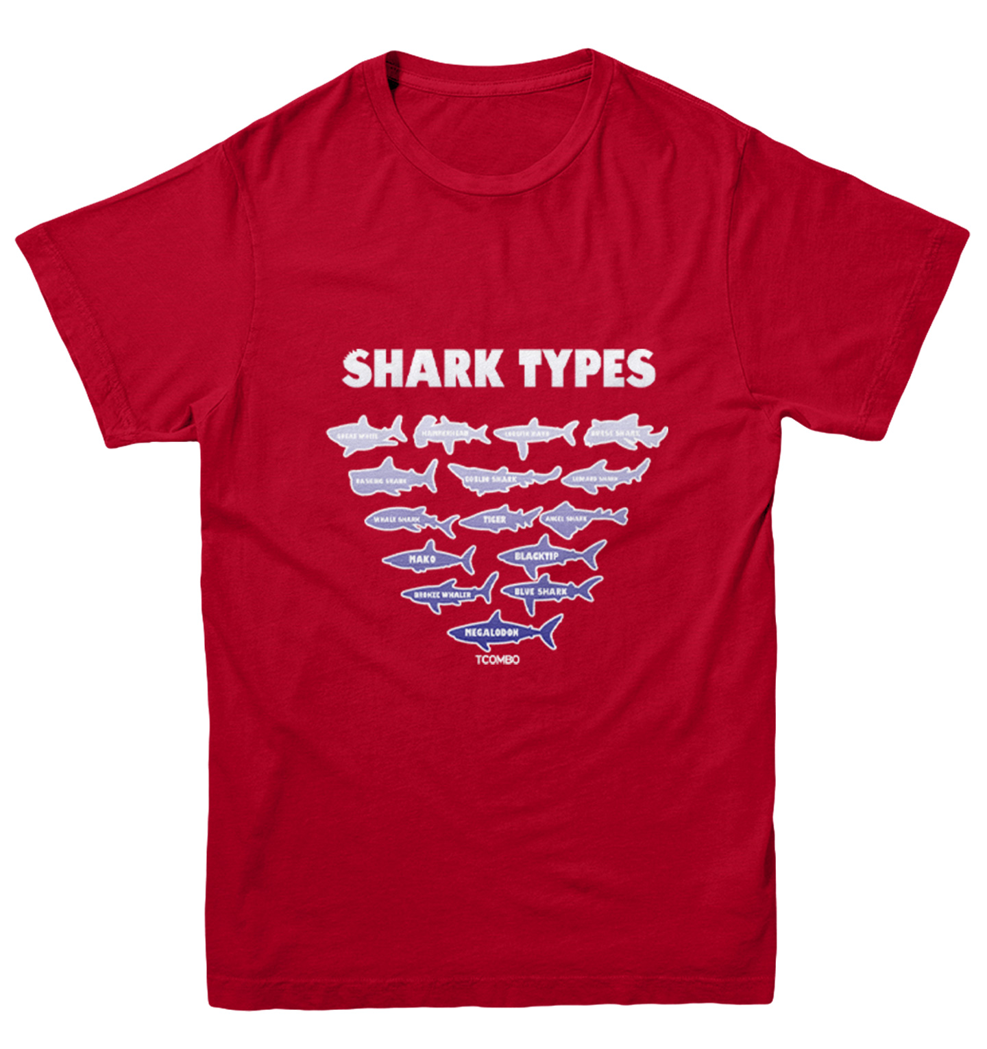 Shark Types - Ocean Water Beach Great White Tiger Youth T-Shirt - Picture 11 of 20