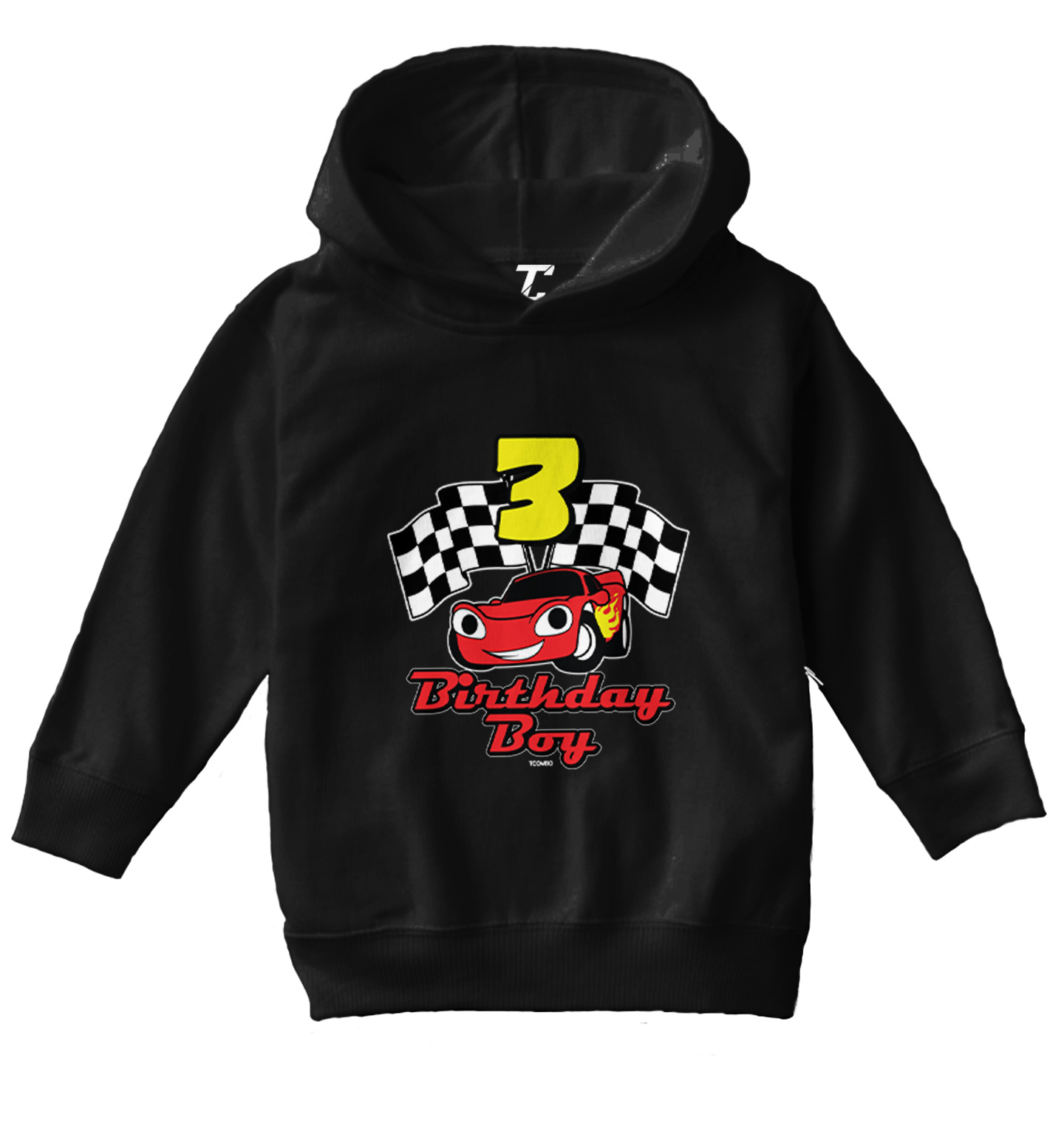 Birthday Boy Car 3 - Three Year Old Checkered Flag Racing Toddler/Youth Hoodie - Picture 2 of 12