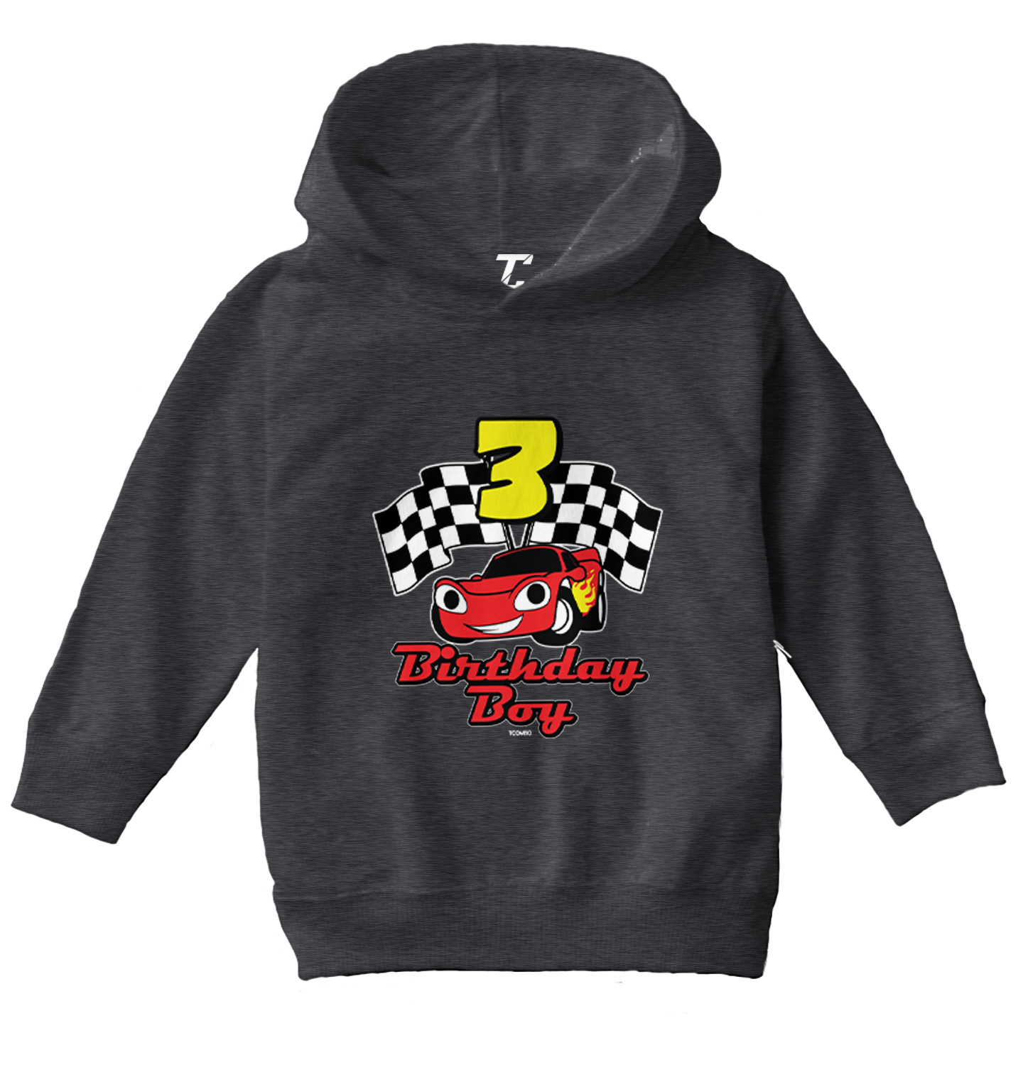 Birthday Boy Car 3 - Three Year Old Checkered Flag Racing Toddler/Youth Hoodie - Picture 3 of 12