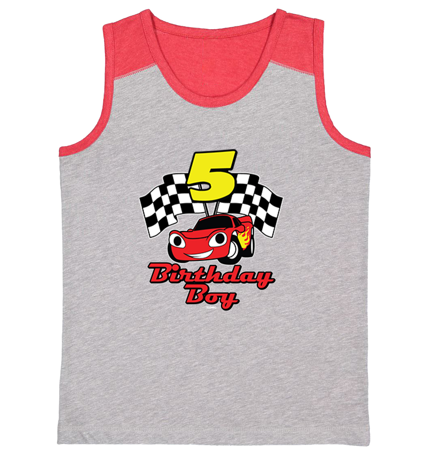 Birthday Boy Car 5 - Five Year Old Checkered Flag Racing Youth Contrast Tank Top - Picture 7 of 7