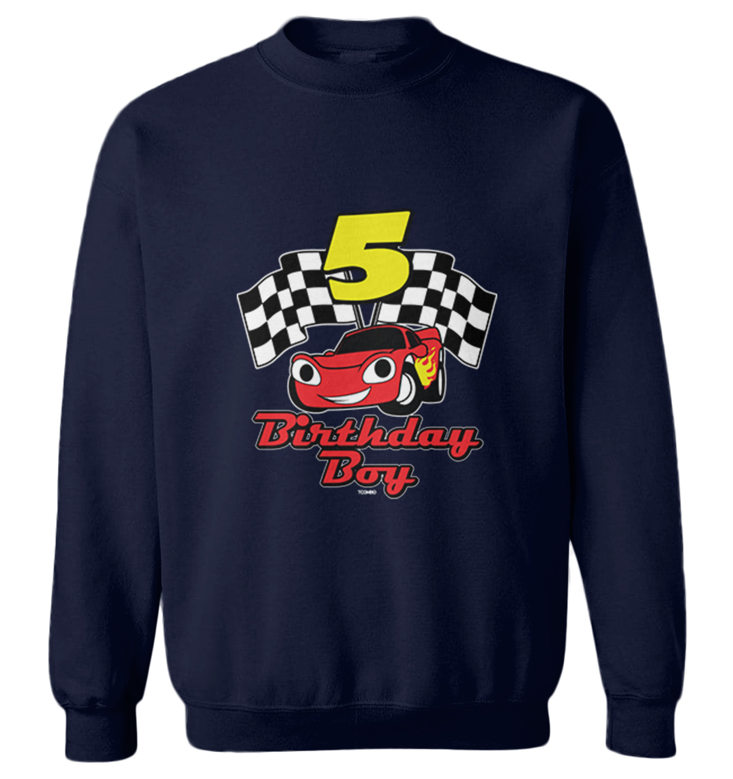 Birthday Boy Car 5 - Five Year Old Checkered Flag Racing Youth Crewneck Sweater - Picture 5 of 8