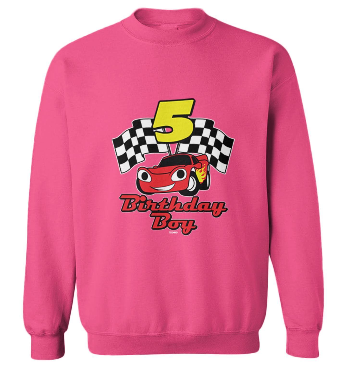 Birthday Boy Car 5 - Five Year Old Checkered Flag Racing Youth Crewneck Sweater - Picture 6 of 8