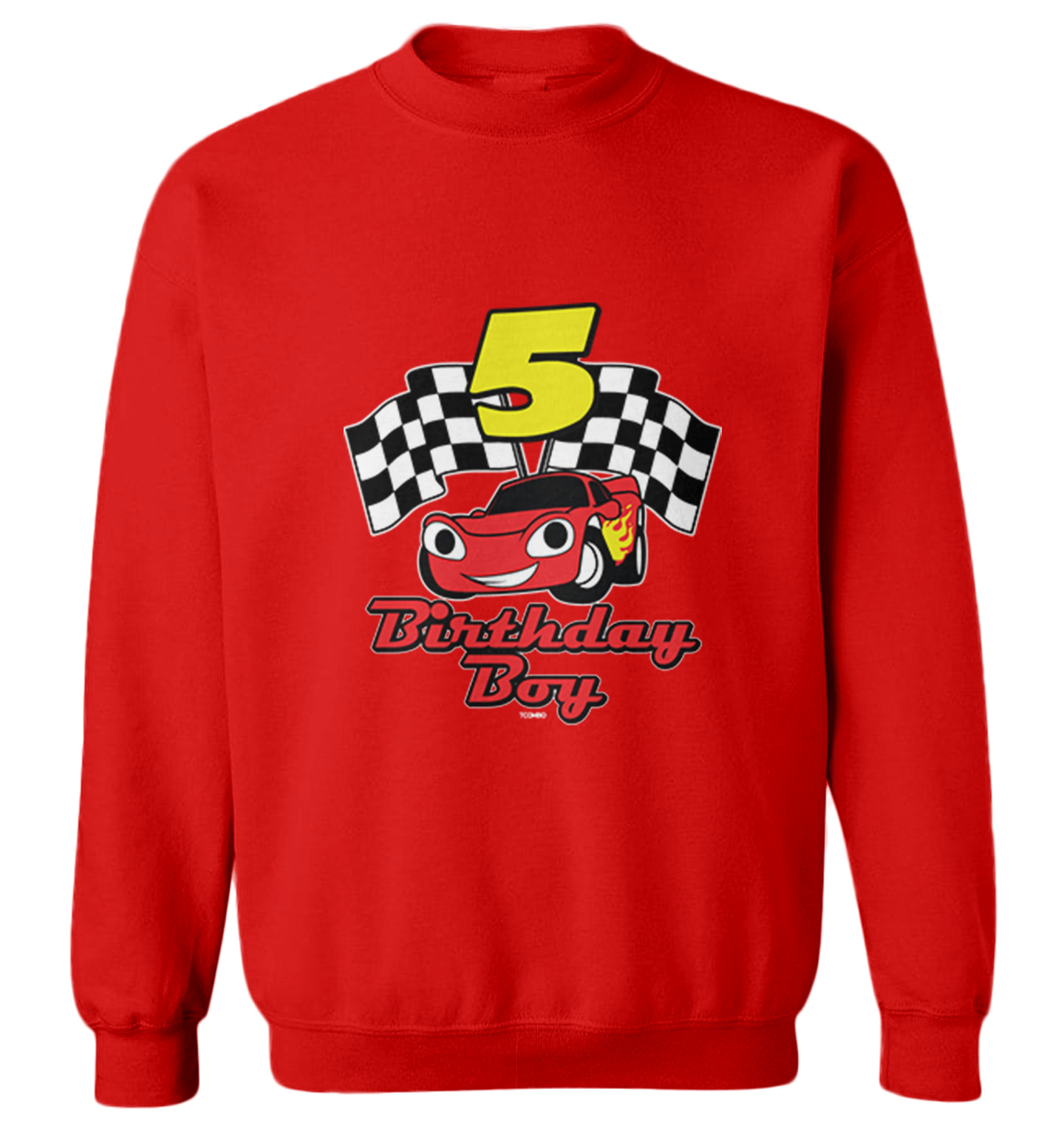 Birthday Boy Car 5 - Five Year Old Checkered Flag Racing Youth Crewneck Sweater - Picture 7 of 8
