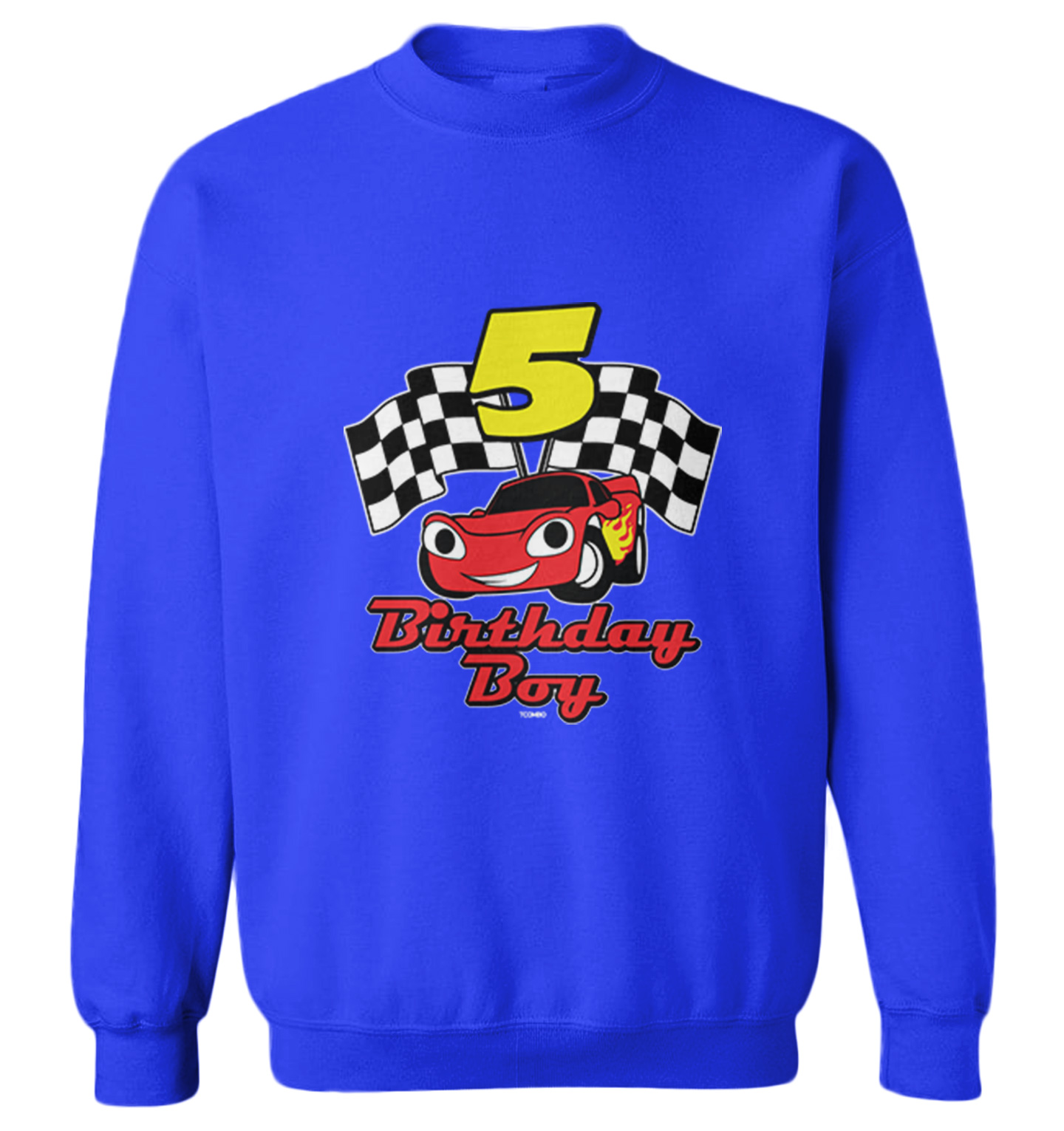 Birthday Boy Car 5 - Five Year Old Checkered Flag Racing Youth Crewneck Sweater - Picture 8 of 8