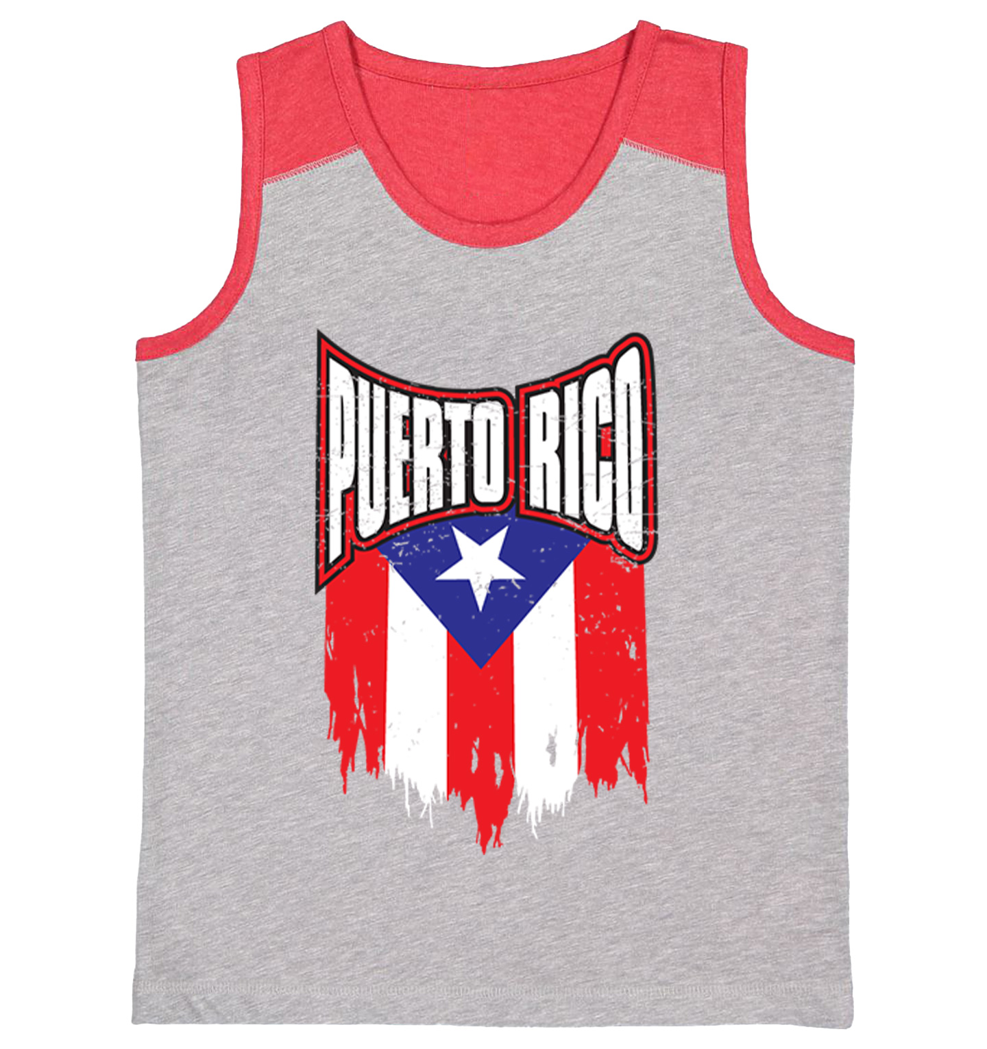 Puerto Rico - Torn Flag Strong Country Pride Proud Youth Contrast Tank Top - Picture 7 of 7