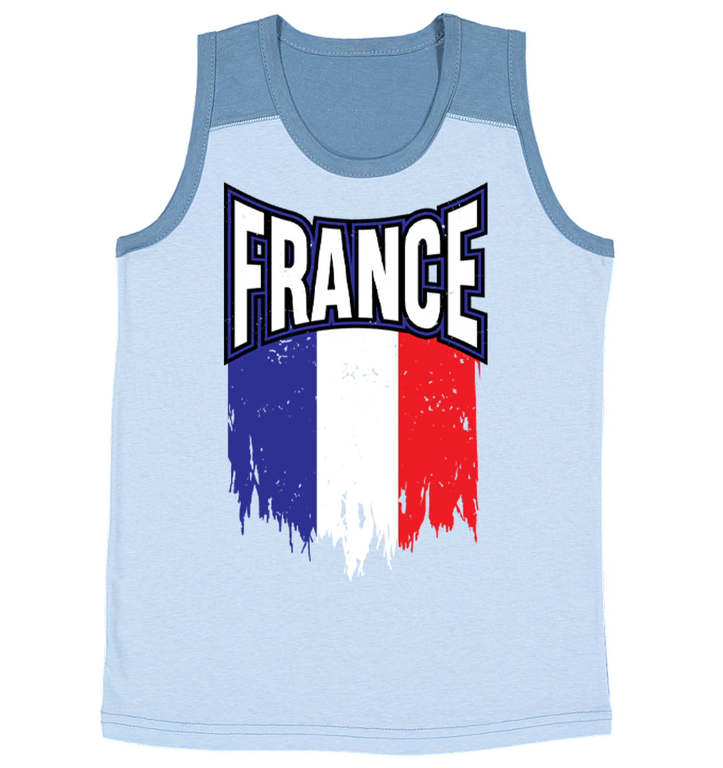 France Torn Flag - French Strong Country Proud Pride Youth Contrast Tank Top - Picture 4 of 7