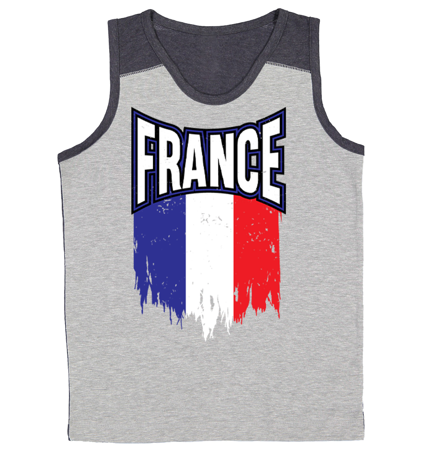 France Torn Flag - French Strong Country Proud Pride Youth Contrast Tank Top - Picture 6 of 7