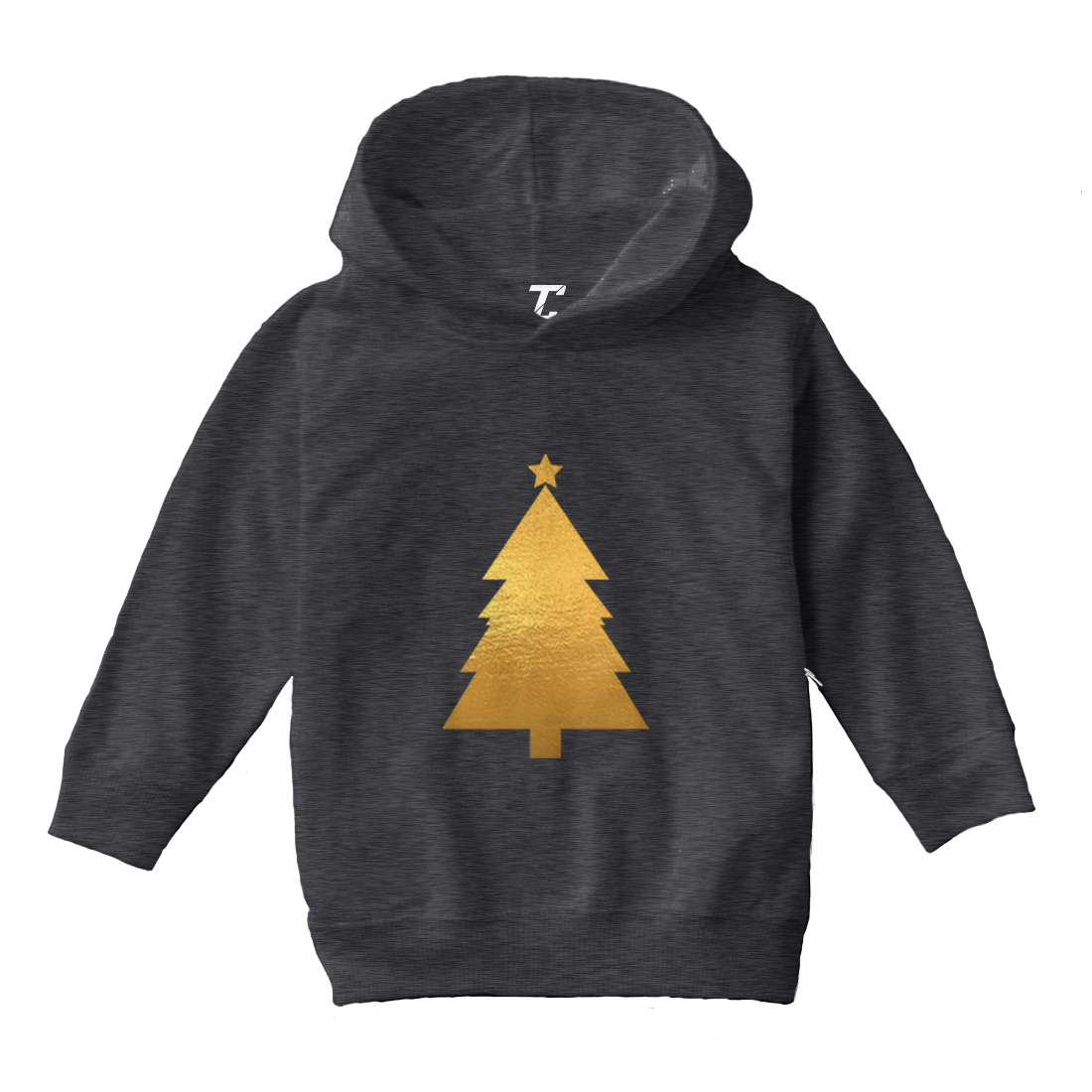 Gold Foil Christmas Tree - Santa Claus Xmas Holiday Toddler/Youth Hoodie - Picture 3 of 12