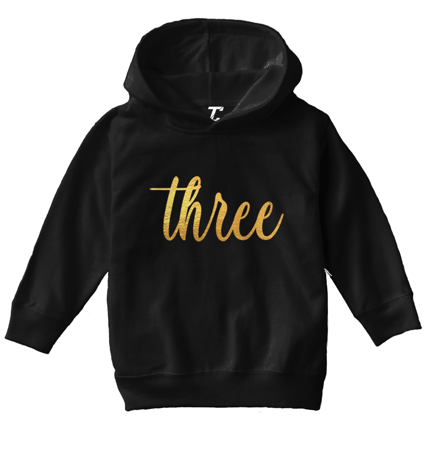 Gold Foil Birthday - Three Party Present Fun Years Old Toddler/Youth Hoodie - Picture 2 of 12