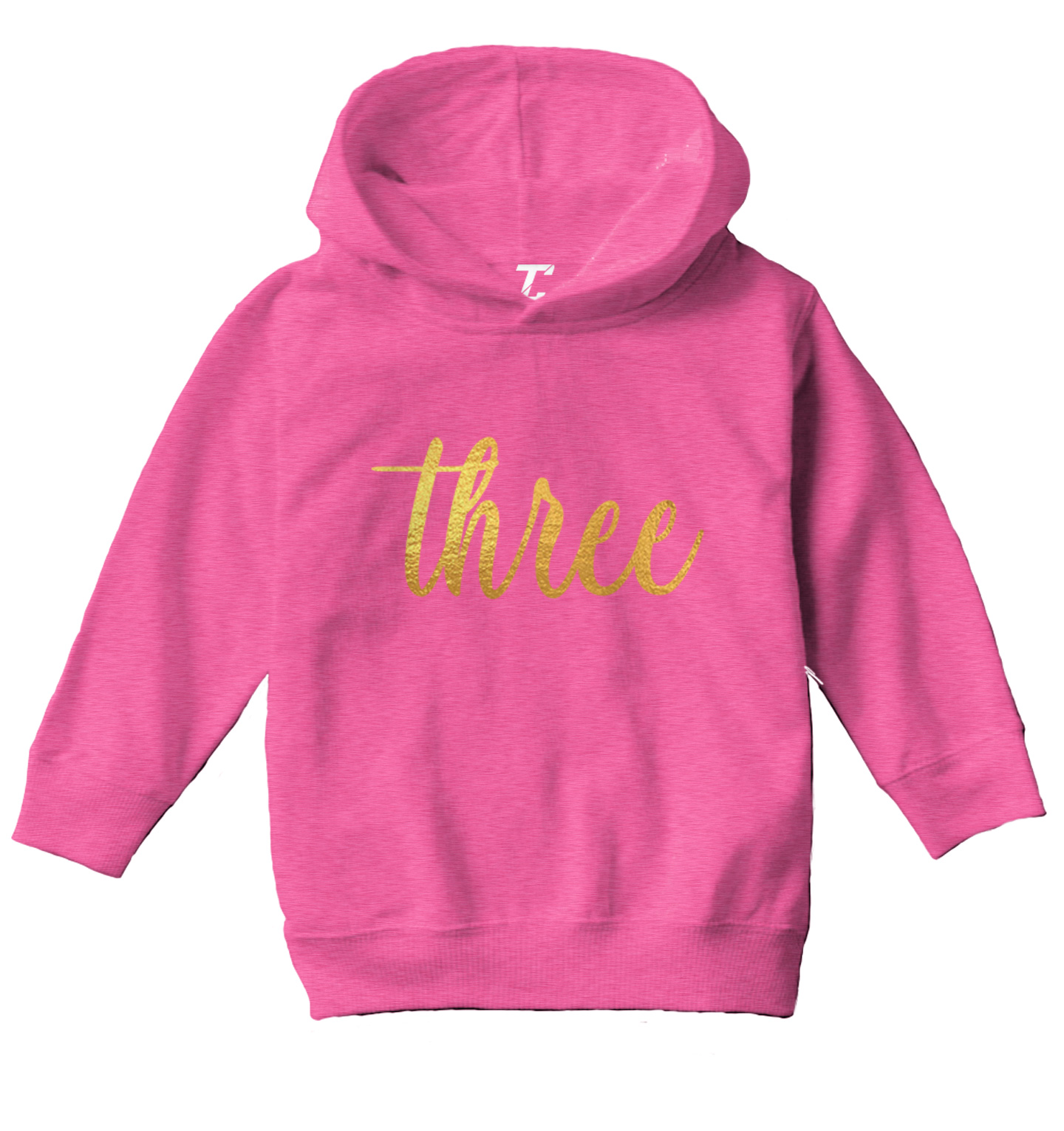 Gold Foil Birthday - Three Party Present Fun Years Old Toddler/Youth Hoodie - Picture 4 of 12