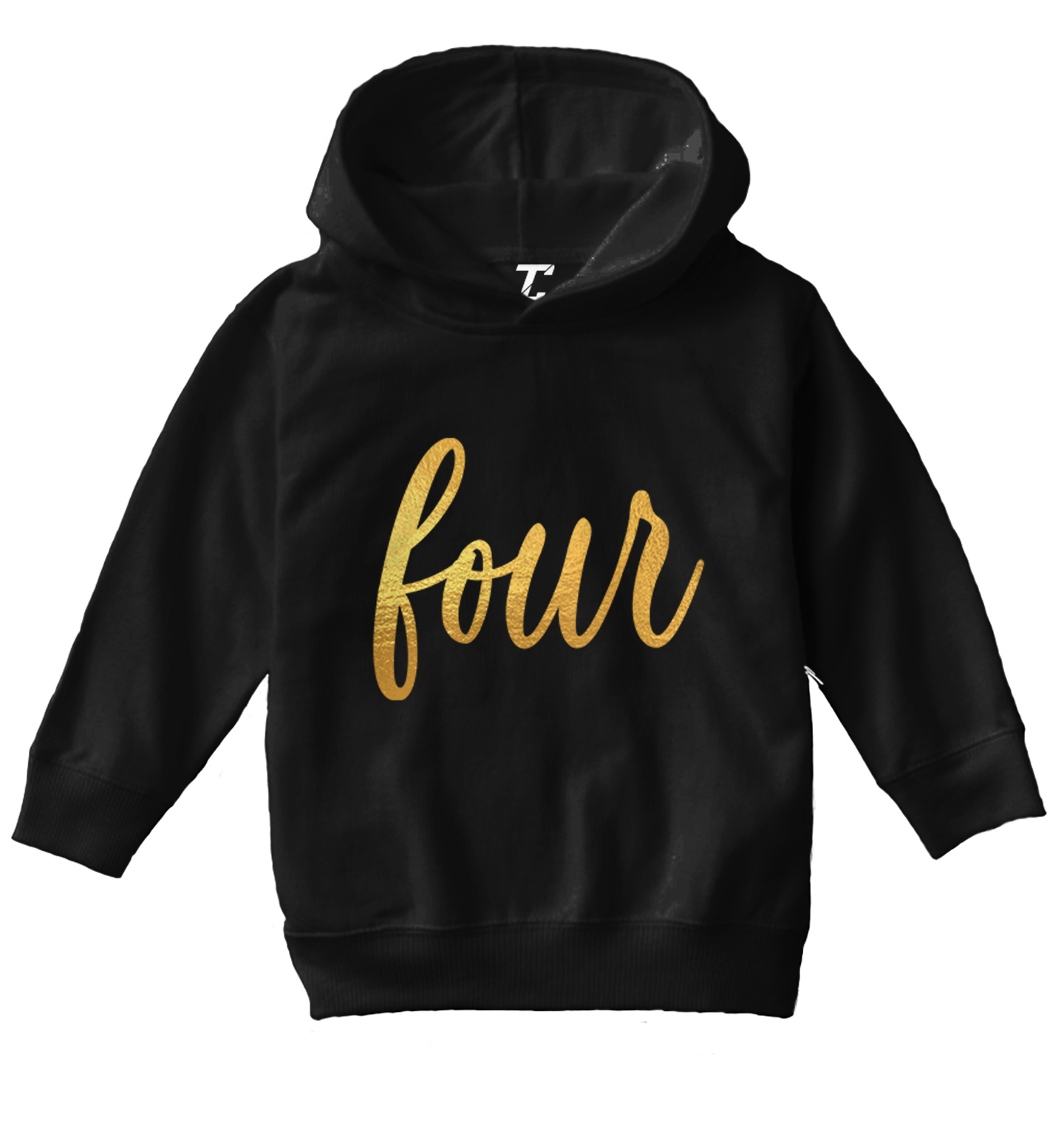 Gold Foil Birthday - Four Party Present Fun Years Old Toddler/Youth Hoodie - Picture 2 of 12