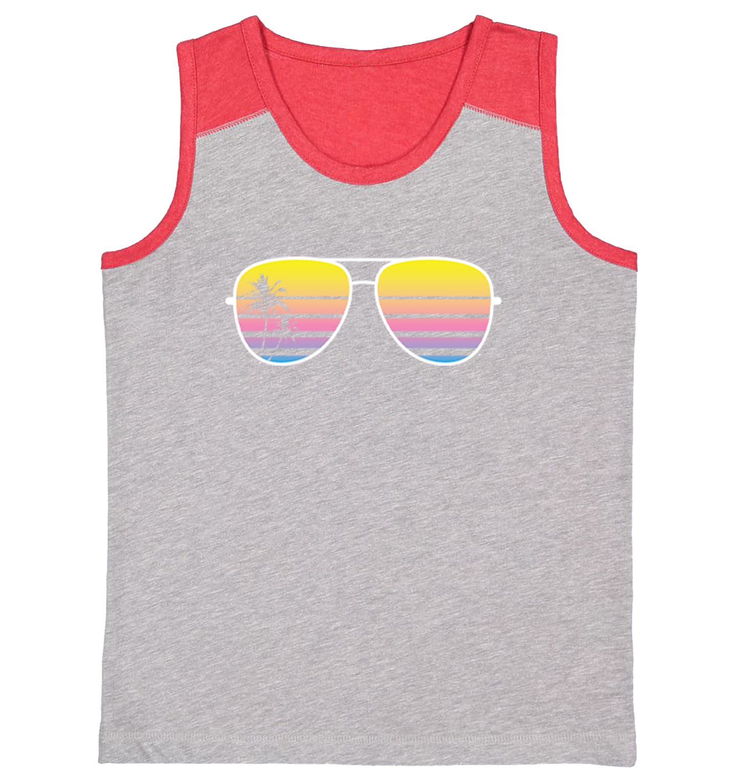 Sunglasses - Palm Tree Silhouette Ocean Beach Vacation Youth Contrast Tank Top - Picture 7 of 7