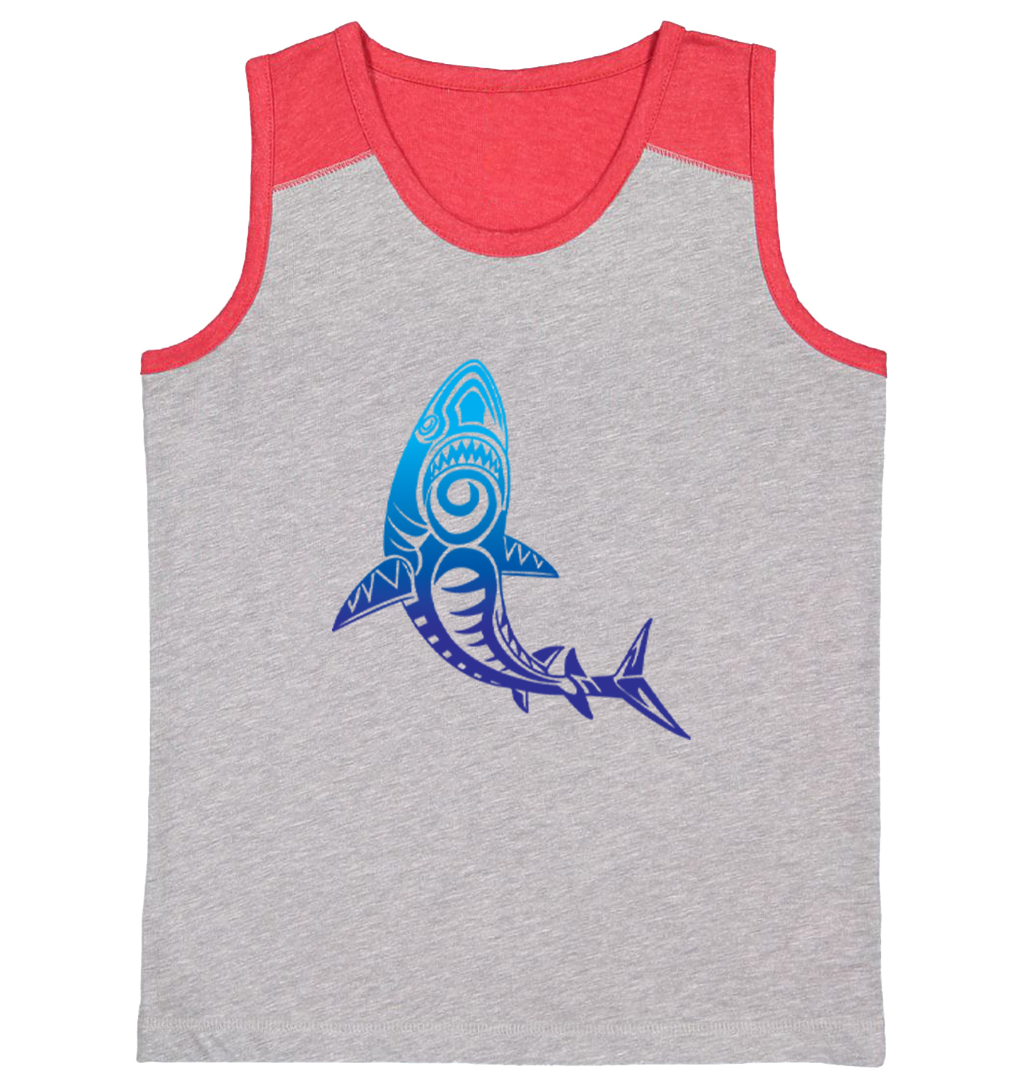 Tribal Shark - Great White Ocean Beach Pattern Fish Youth Contrast Tank Top - Picture 7 of 7
