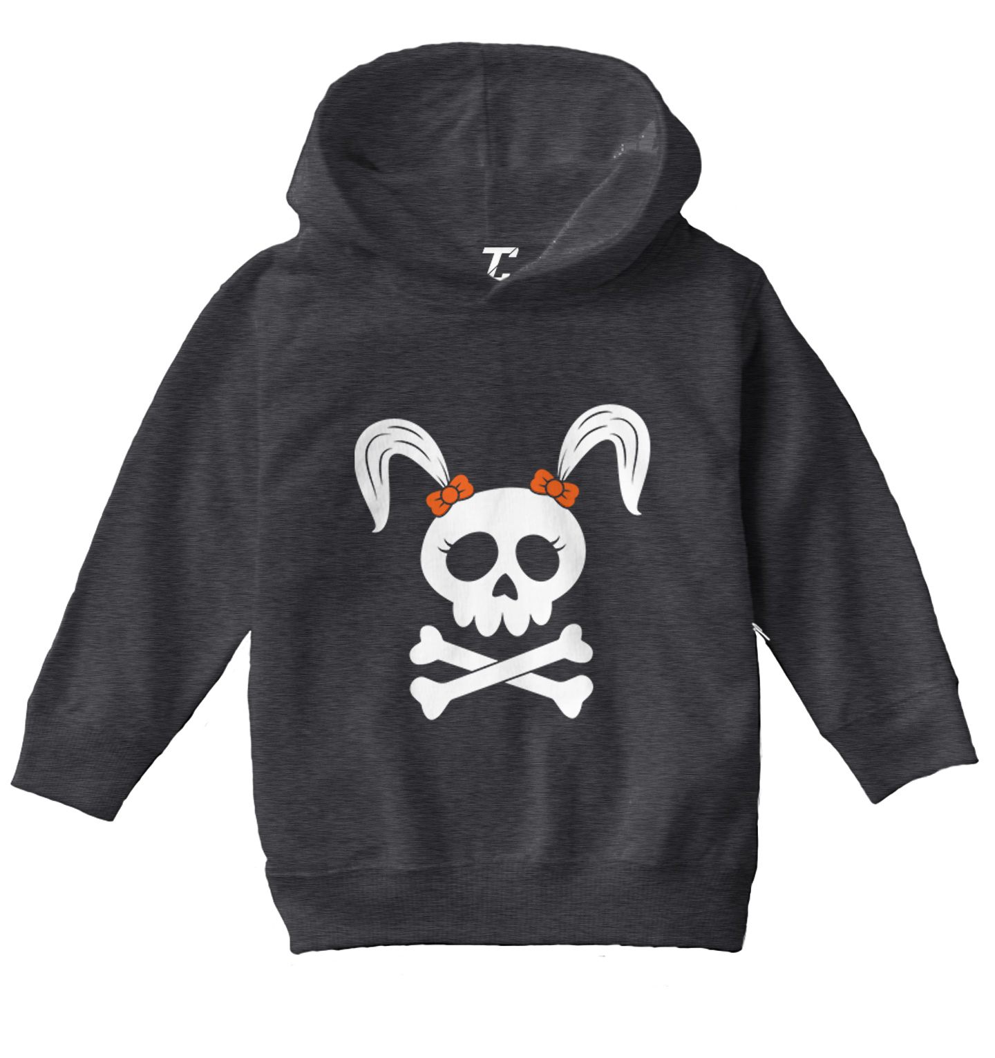 Skull With Pigtails - Tough Bows Bones Rocker Halloween Toddler/Youth Hoodie - Picture 3 of 12