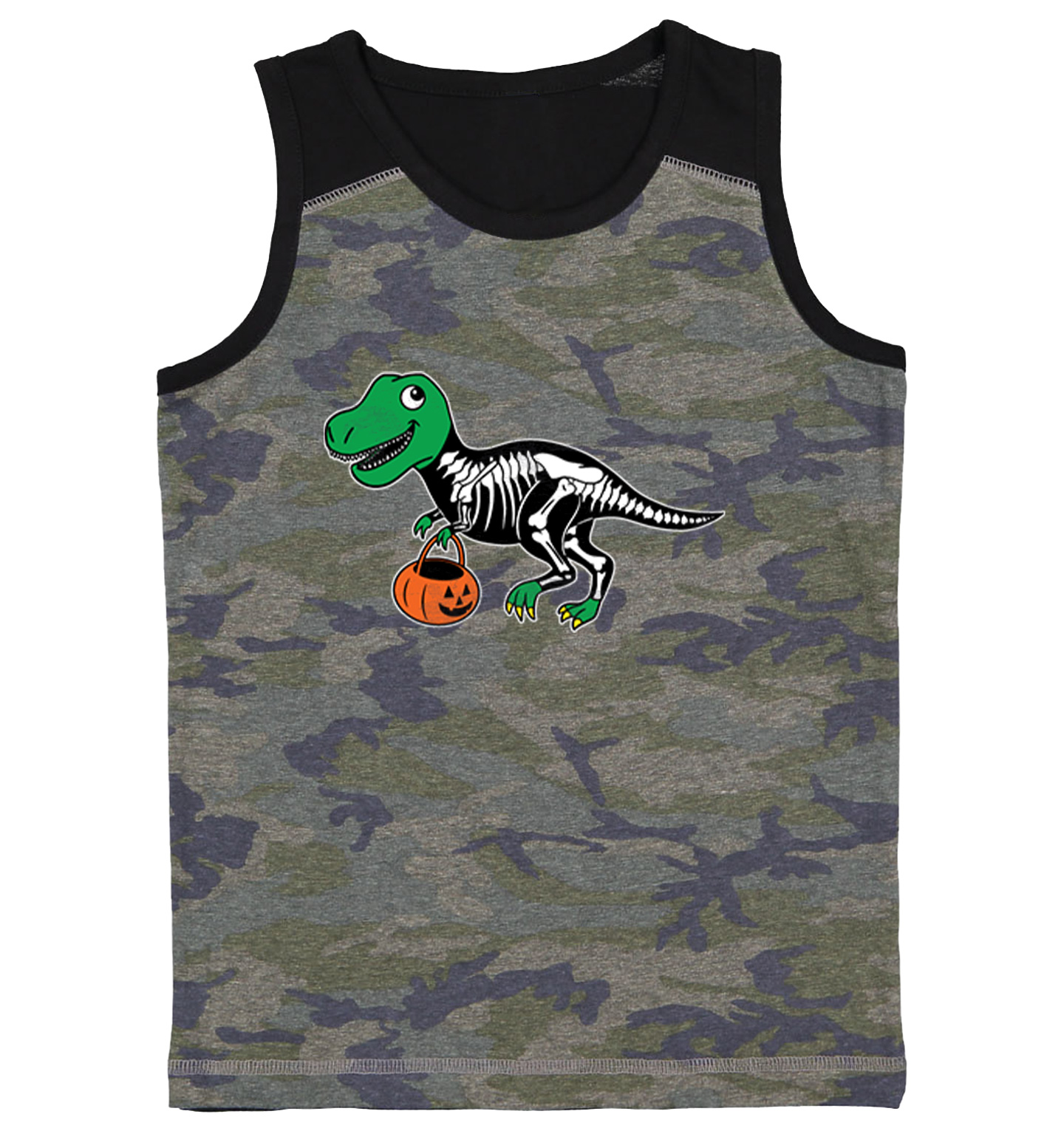 T Rex Skeleton Outfit - Costume Pumpkin Dinosaur Youth Contrast Tank Top - Picture 2 of 7