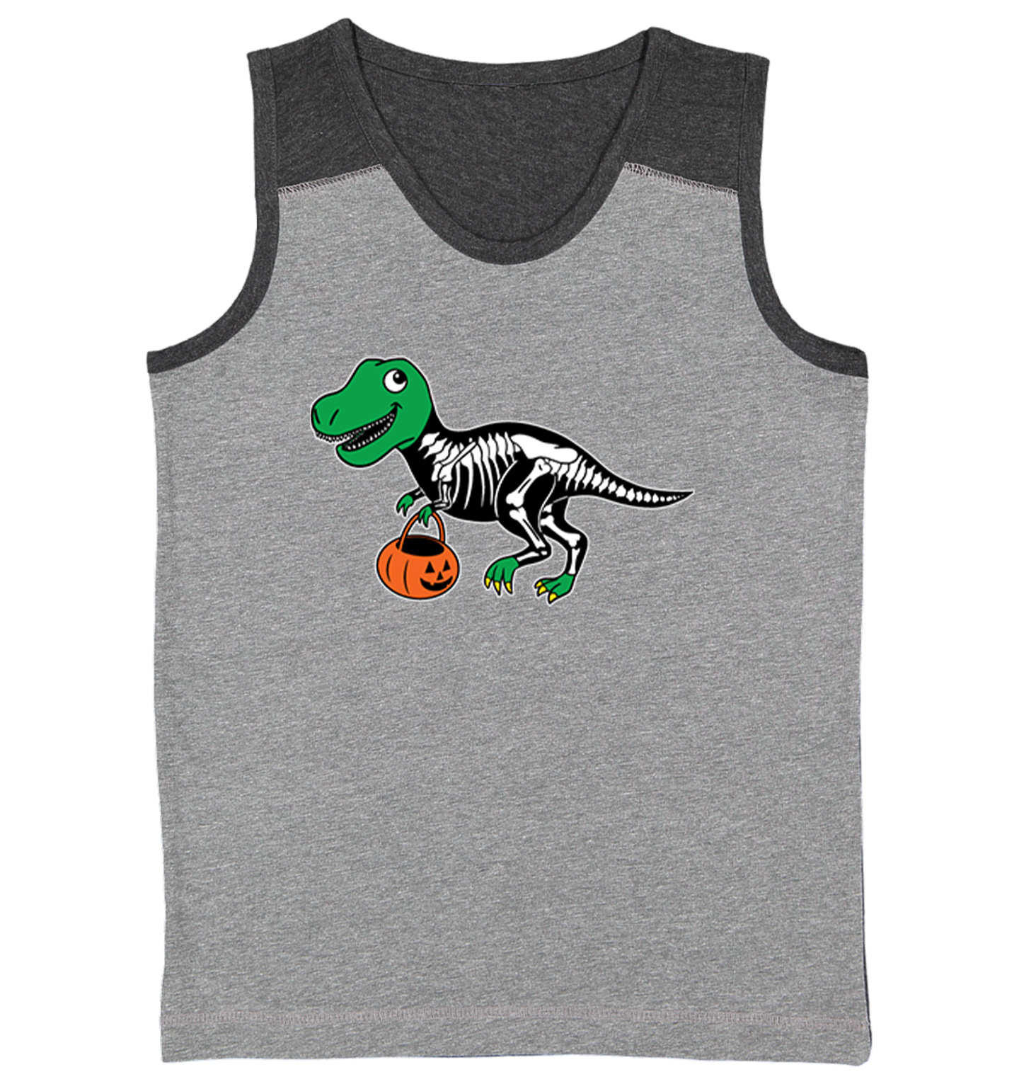 T Rex Skeleton Outfit - Costume Pumpkin Dinosaur Youth Contrast Tank Top - Picture 3 of 7