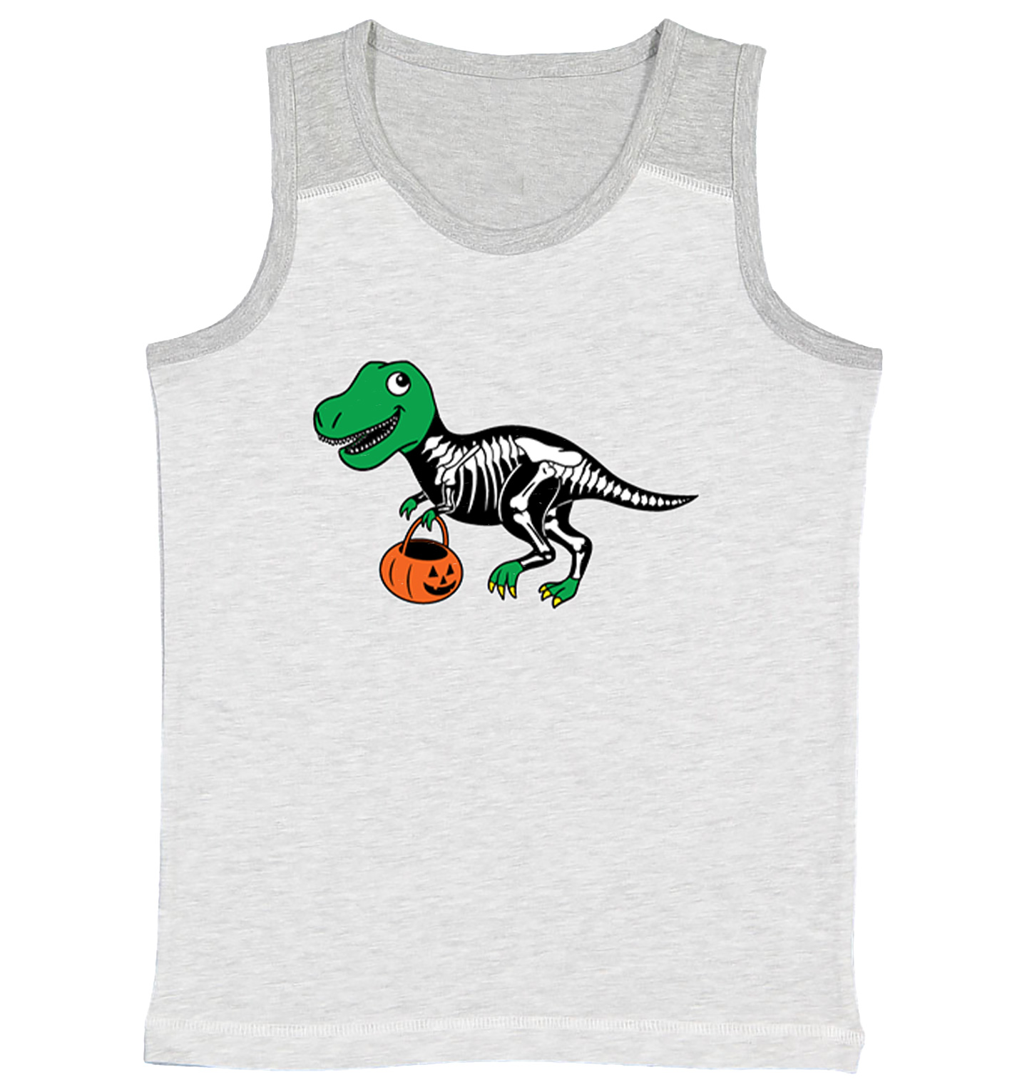 T Rex Skeleton Outfit - Costume Pumpkin Dinosaur Youth Contrast Tank Top - Picture 5 of 7