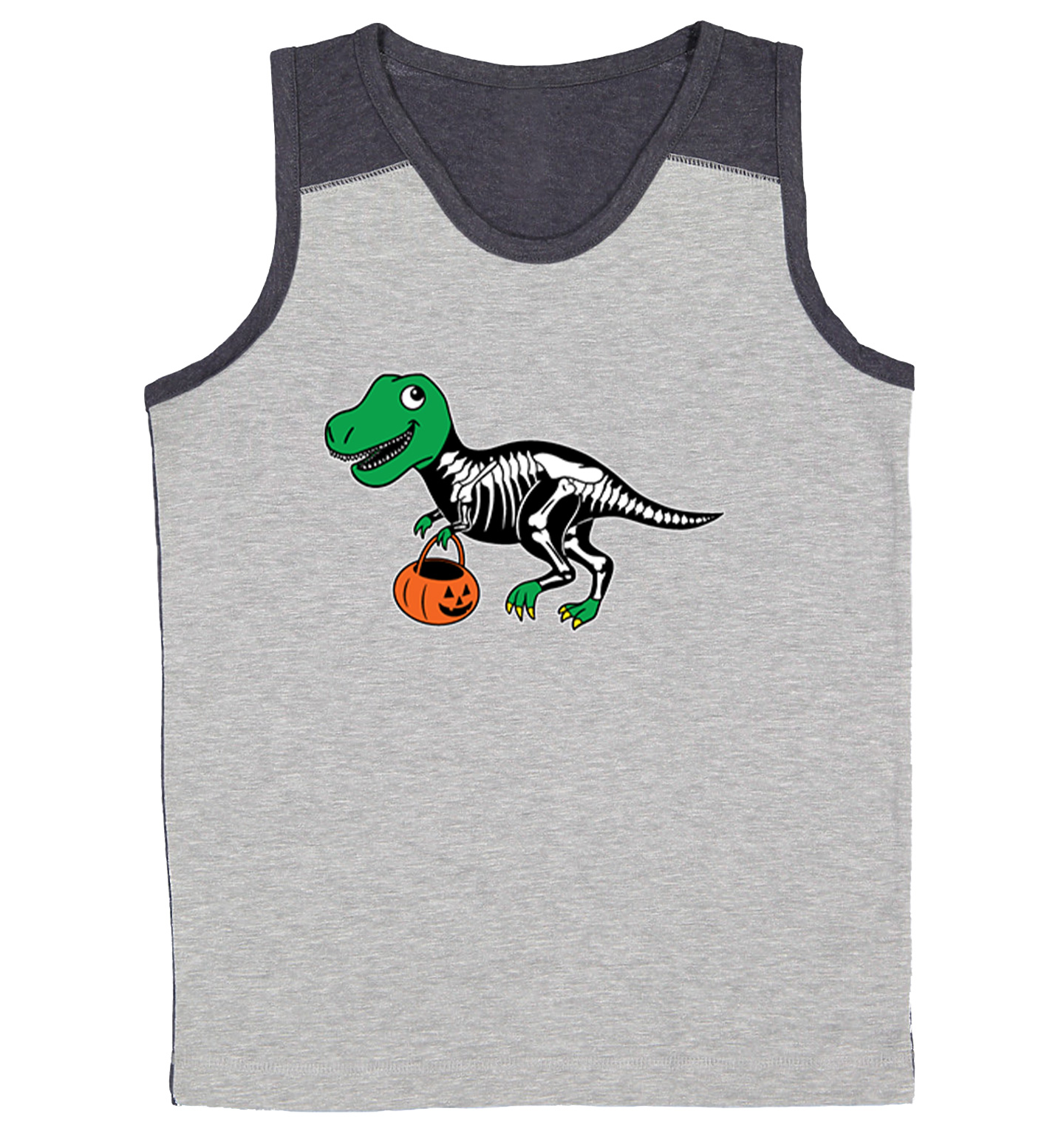 T Rex Skeleton Outfit - Costume Pumpkin Dinosaur Youth Contrast Tank Top - Picture 6 of 7