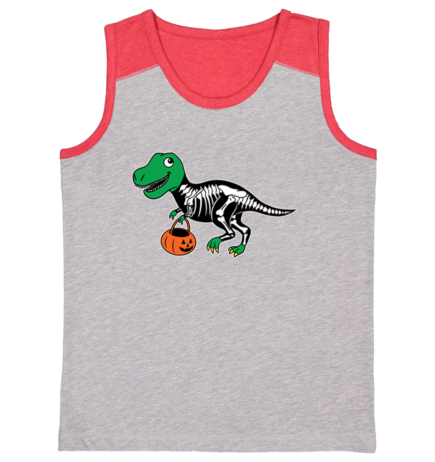 T Rex Skeleton Outfit - Costume Pumpkin Dinosaur Youth Contrast Tank Top - Picture 7 of 7