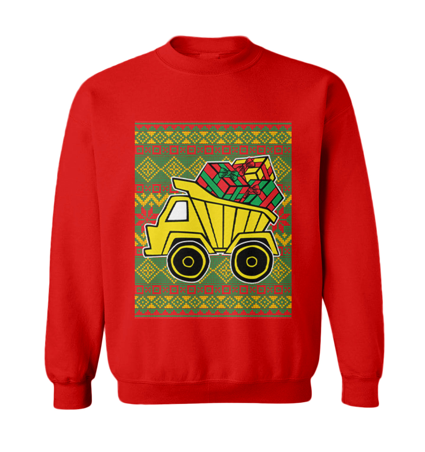 Dump Truck & Presents - Christmas XMAS Ugly Sweater Toddler Crewneck Sweater - Picture 7 of 8
