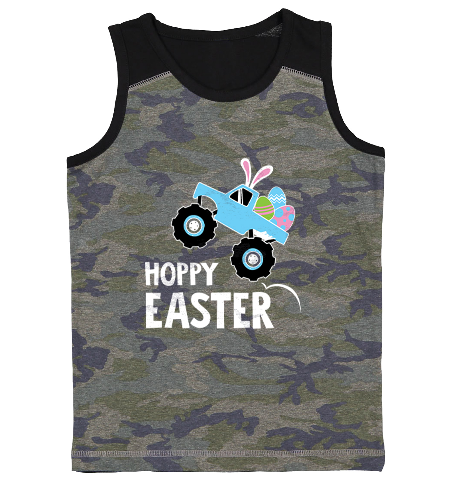 Hoppy Easter Monster Truck - Rabbit Bunny Eggs Youth Contrast Tank Top - Picture 2 of 7