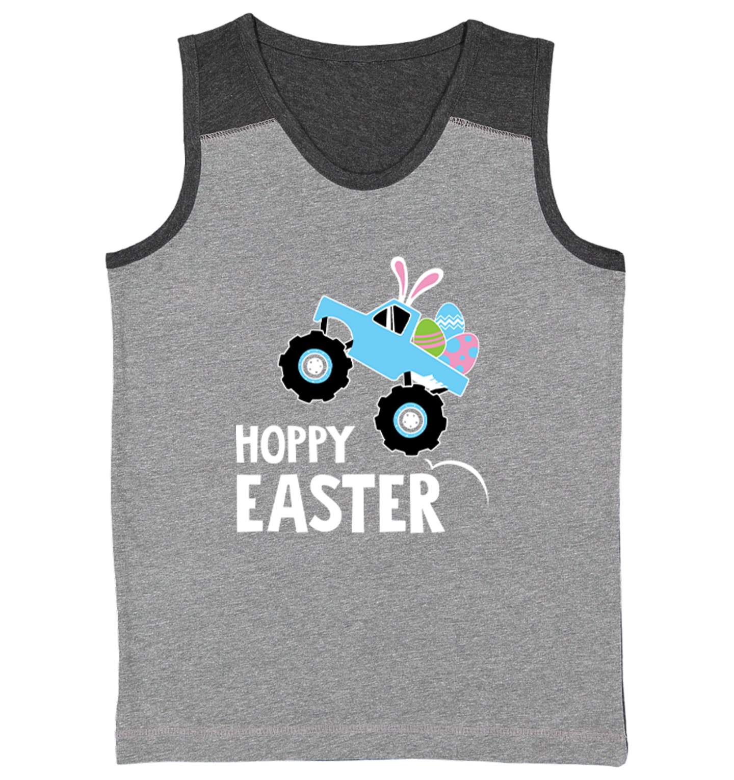 Hoppy Easter Monster Truck - Rabbit Bunny Eggs Youth Contrast Tank Top - Picture 3 of 7