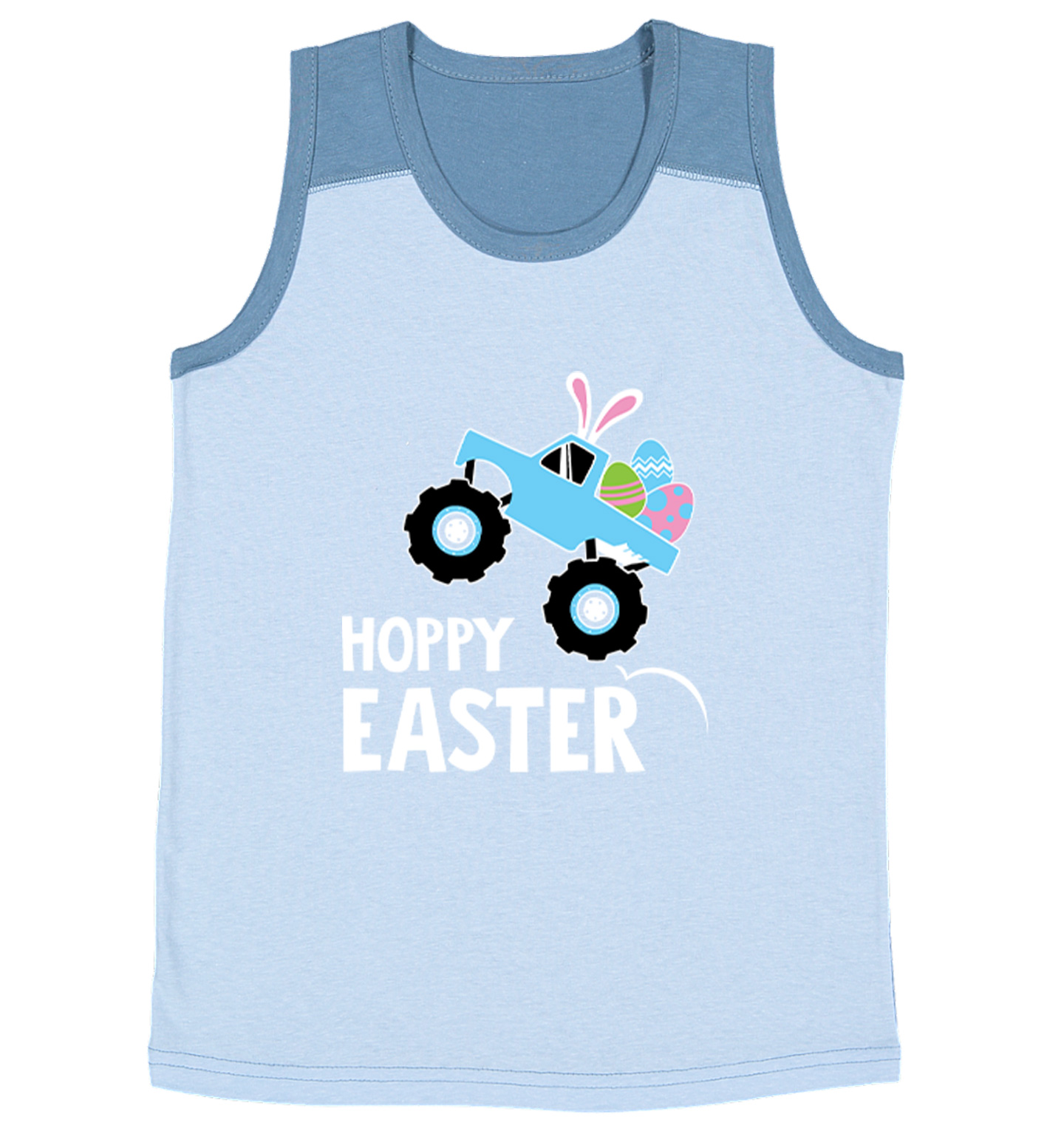 Hoppy Easter Monster Truck - Rabbit Bunny Eggs Youth Contrast Tank Top - Picture 4 of 7