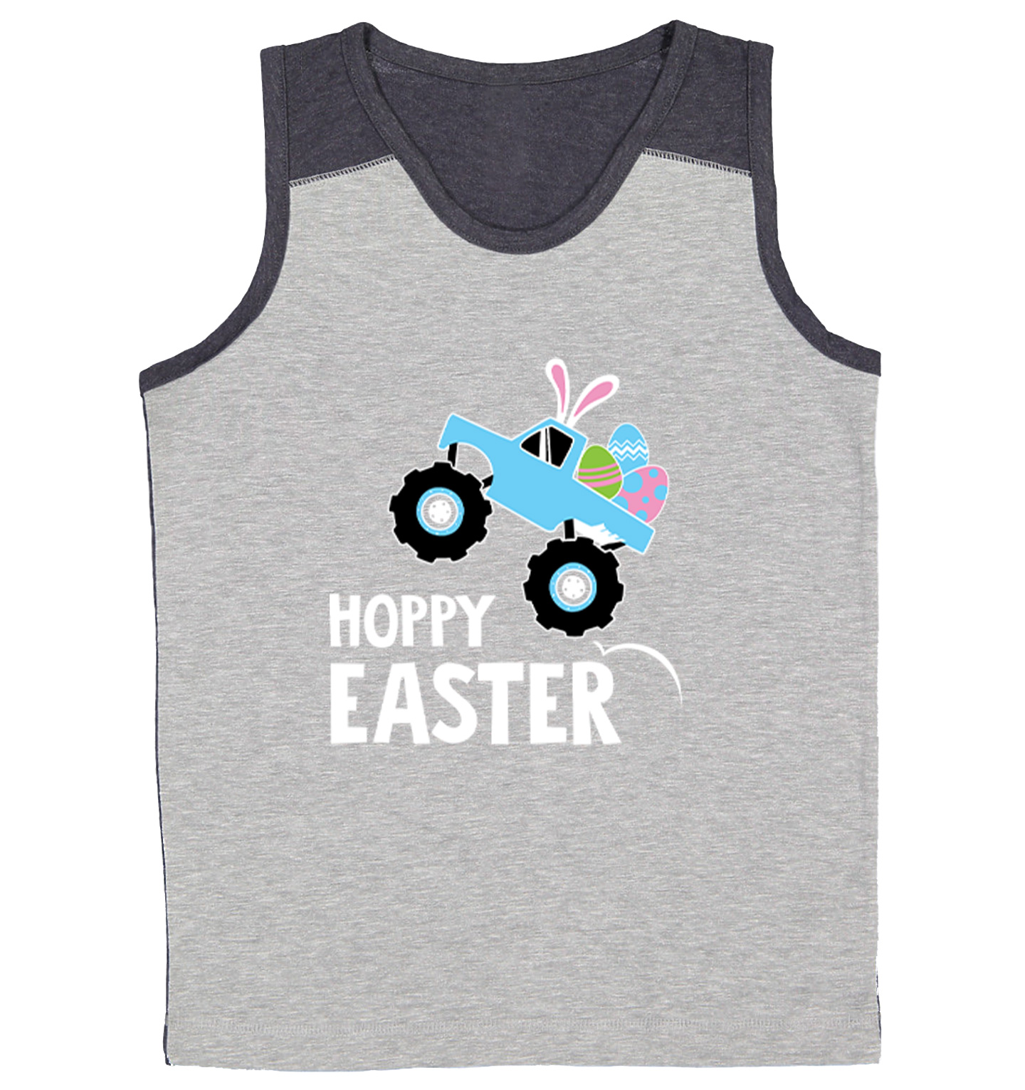 Hoppy Easter Monster Truck - Rabbit Bunny Eggs Youth Contrast Tank Top - Picture 6 of 7