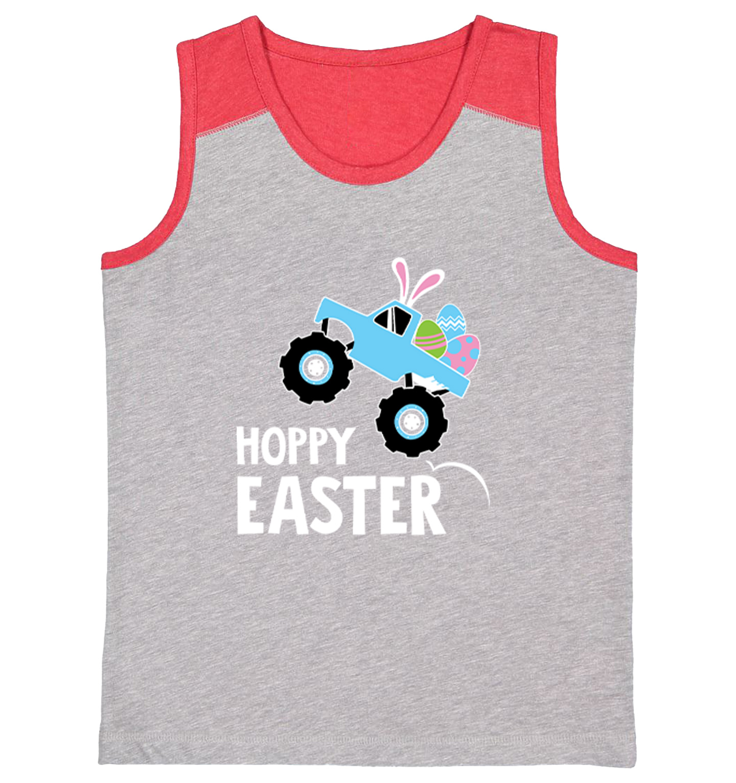Hoppy Easter Monster Truck - Rabbit Bunny Eggs Youth Contrast Tank Top - Picture 7 of 7