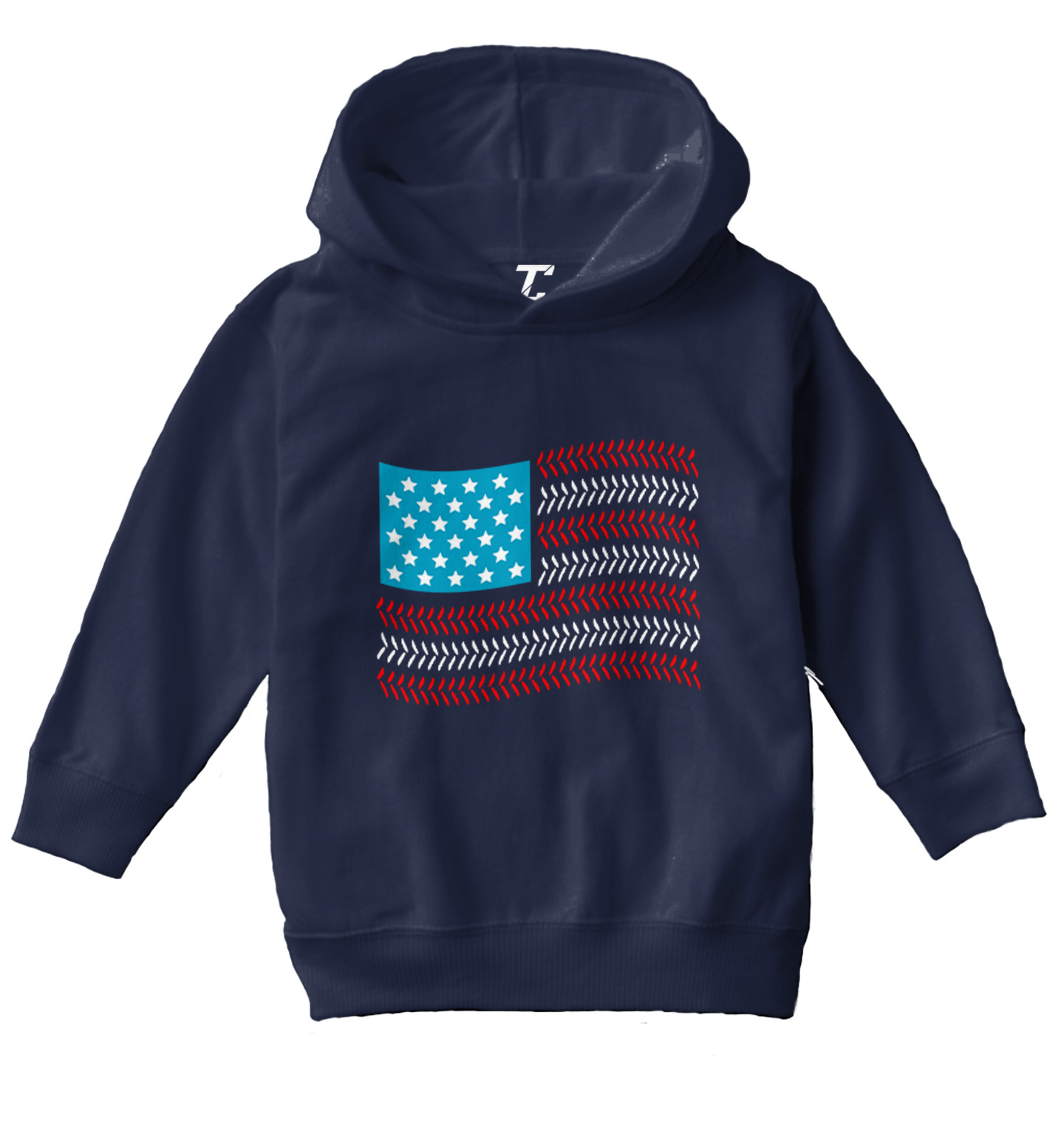 USA Flag With Baseball Seams - Sports Stars & Stripes Toddler/Youth Hoodie - Picture 7 of 12