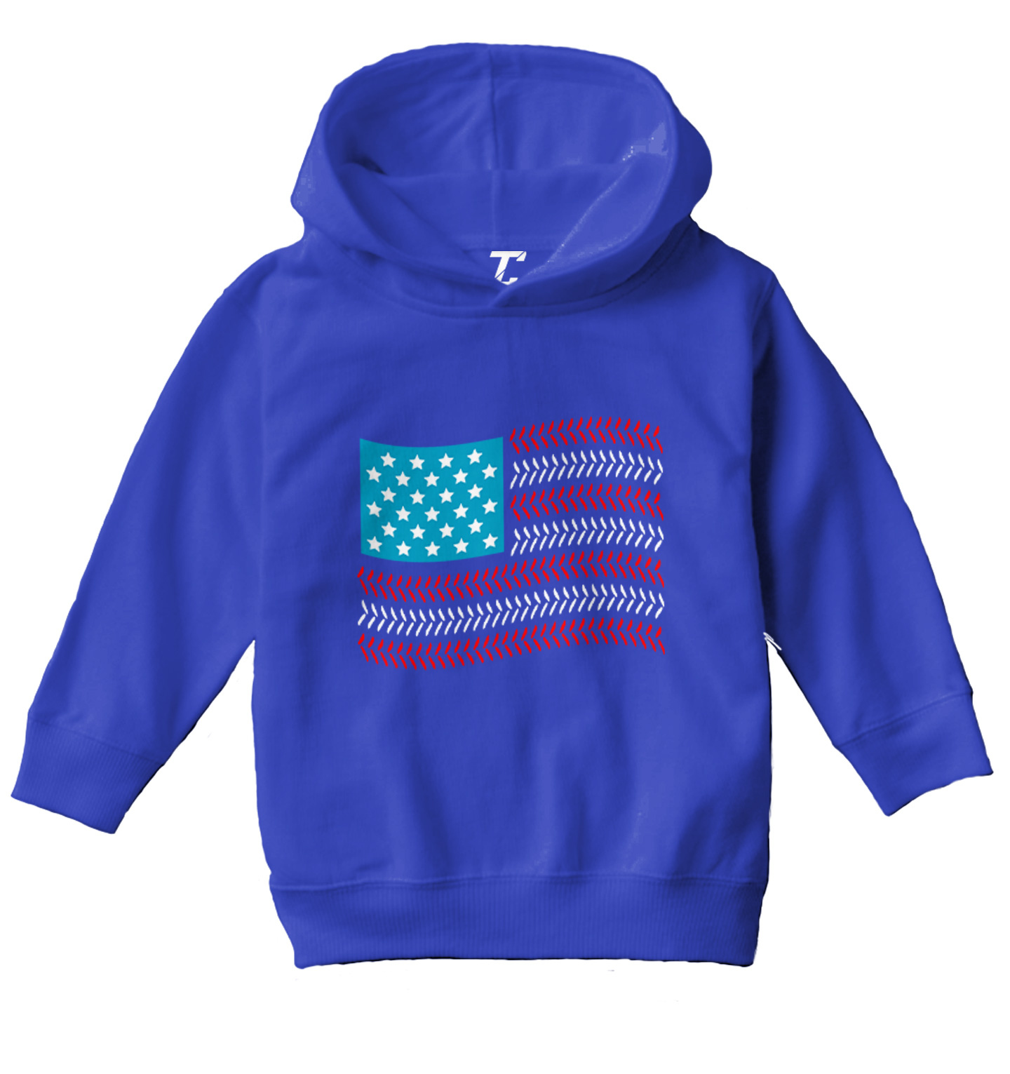 USA Flag With Baseball Seams - Sports Stars & Stripes Toddler/Youth Hoodie - Picture 11 of 12