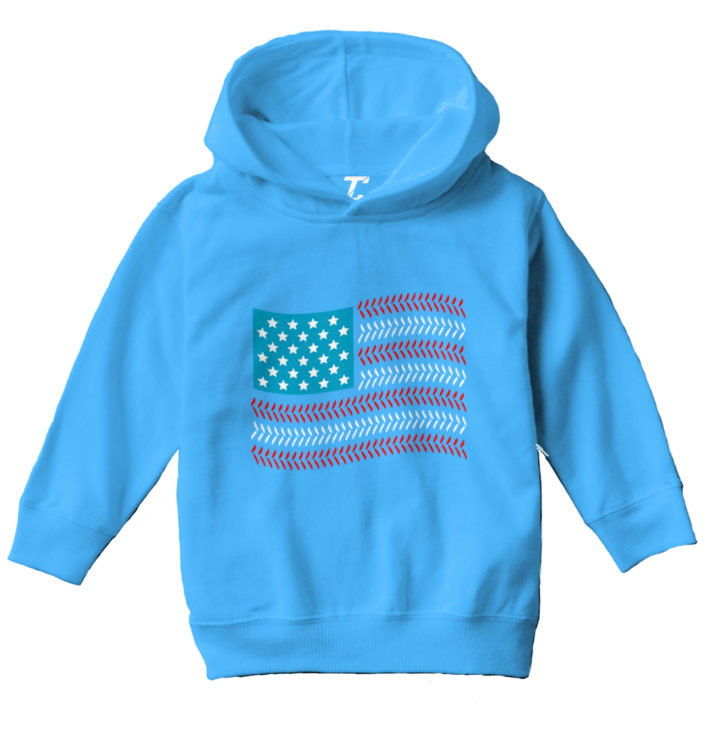 USA Flag With Baseball Seams - Sports Stars & Stripes Toddler/Youth Hoodie - Picture 12 of 12