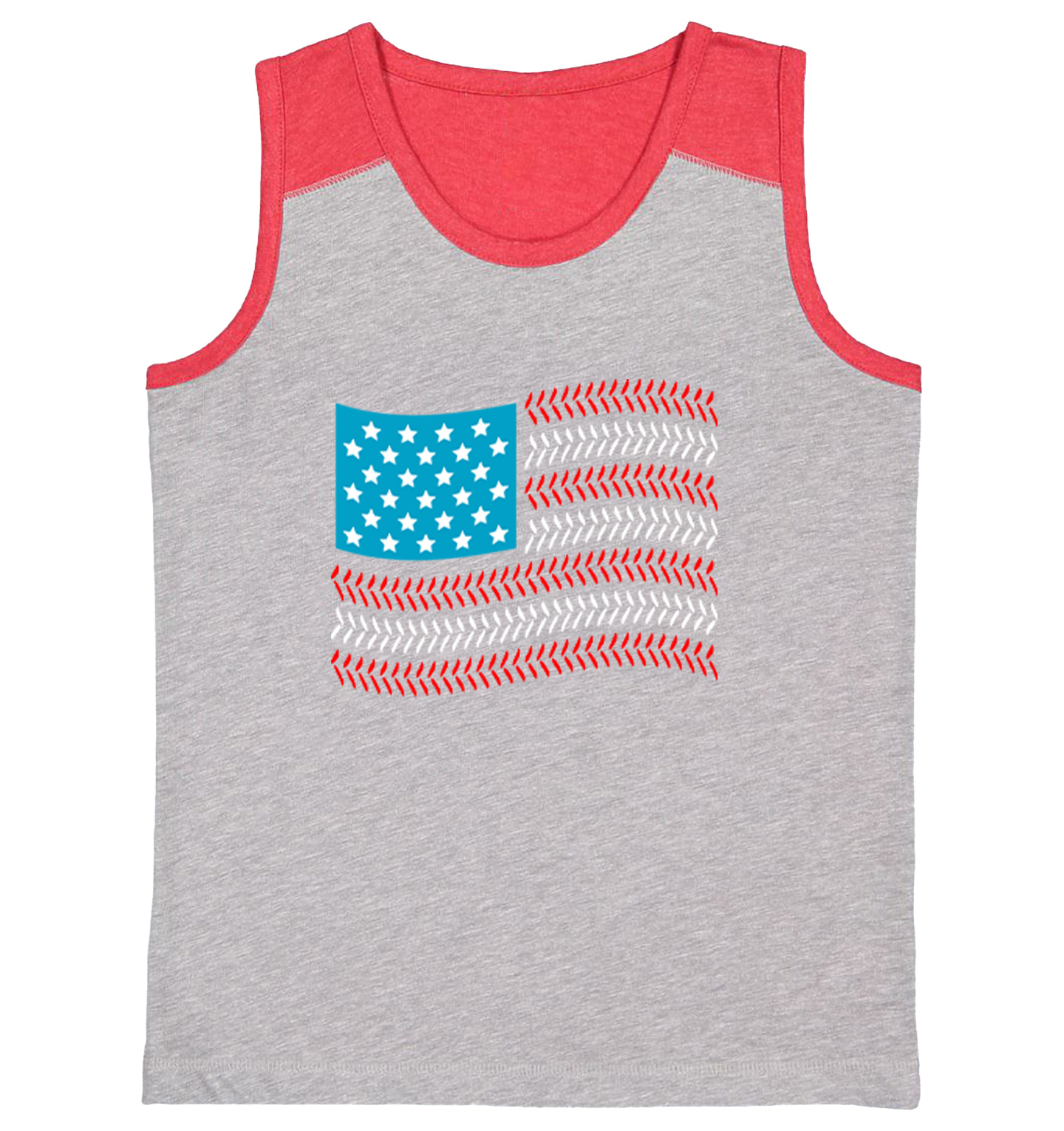 USA Flag With Baseball Seams - Sports Stars & Stripes Youth Contrast Tank Top - Picture 7 of 7