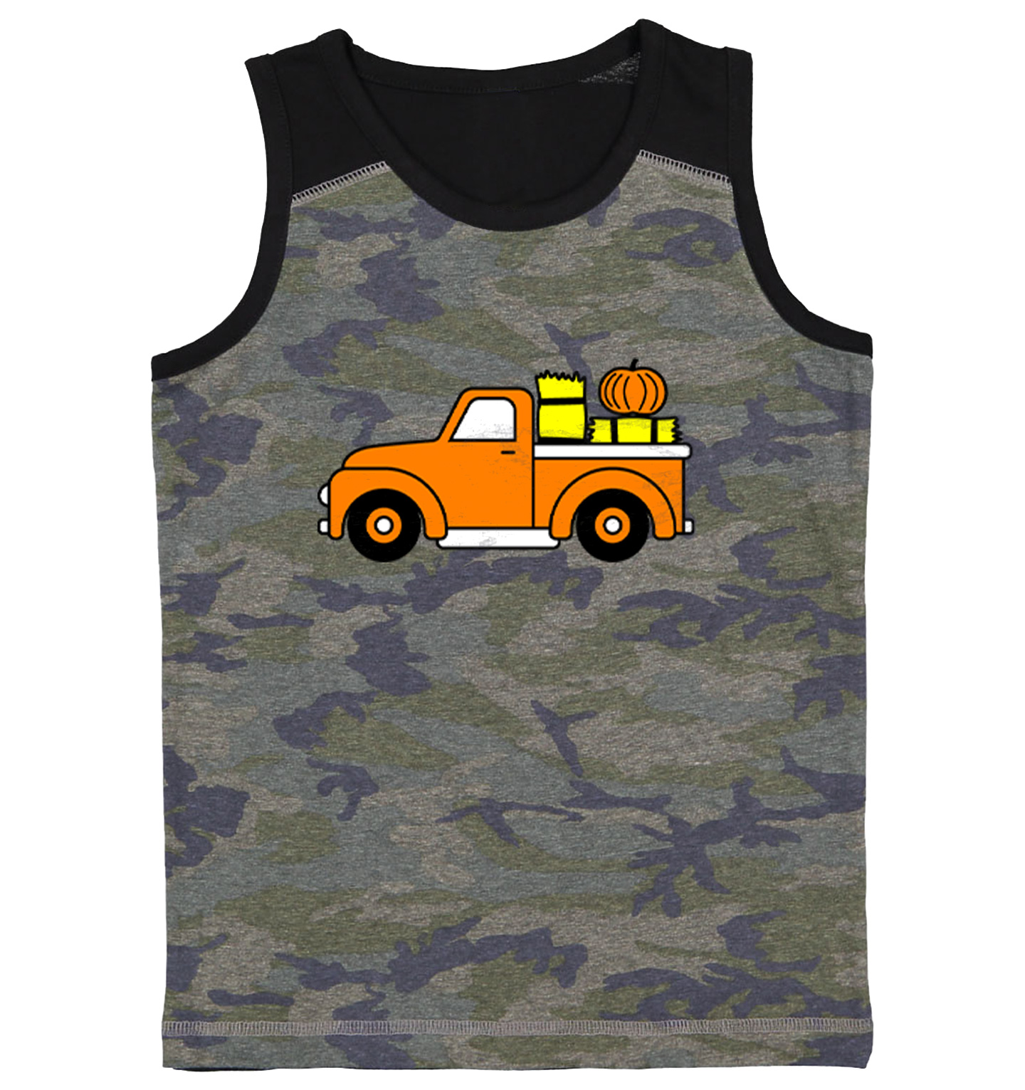 Fall Pickup Truck - Hay Ride Pumpkins Festive Halloween Youth Contrast Tank Top - Picture 2 of 7