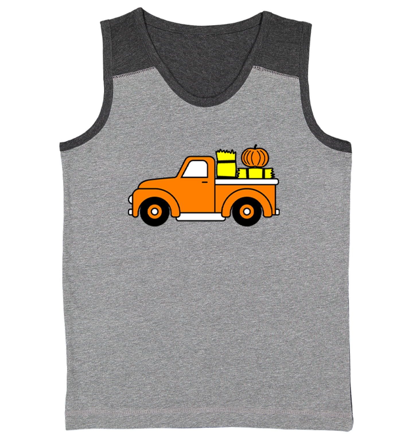 Fall Pickup Truck - Hay Ride Pumpkins Festive Halloween Youth Contrast Tank Top - Picture 3 of 7