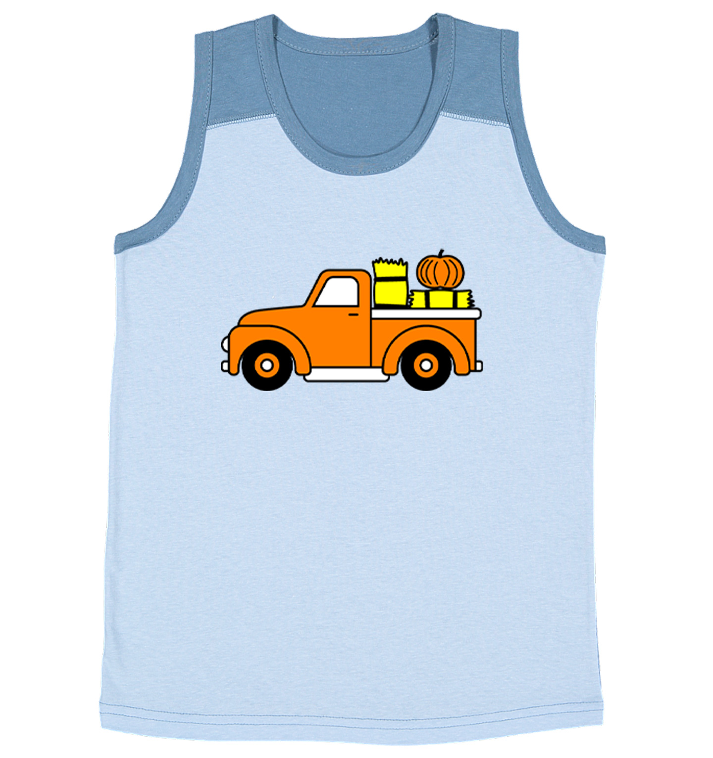 Fall Pickup Truck - Hay Ride Pumpkins Festive Halloween Youth Contrast Tank Top - Picture 4 of 7
