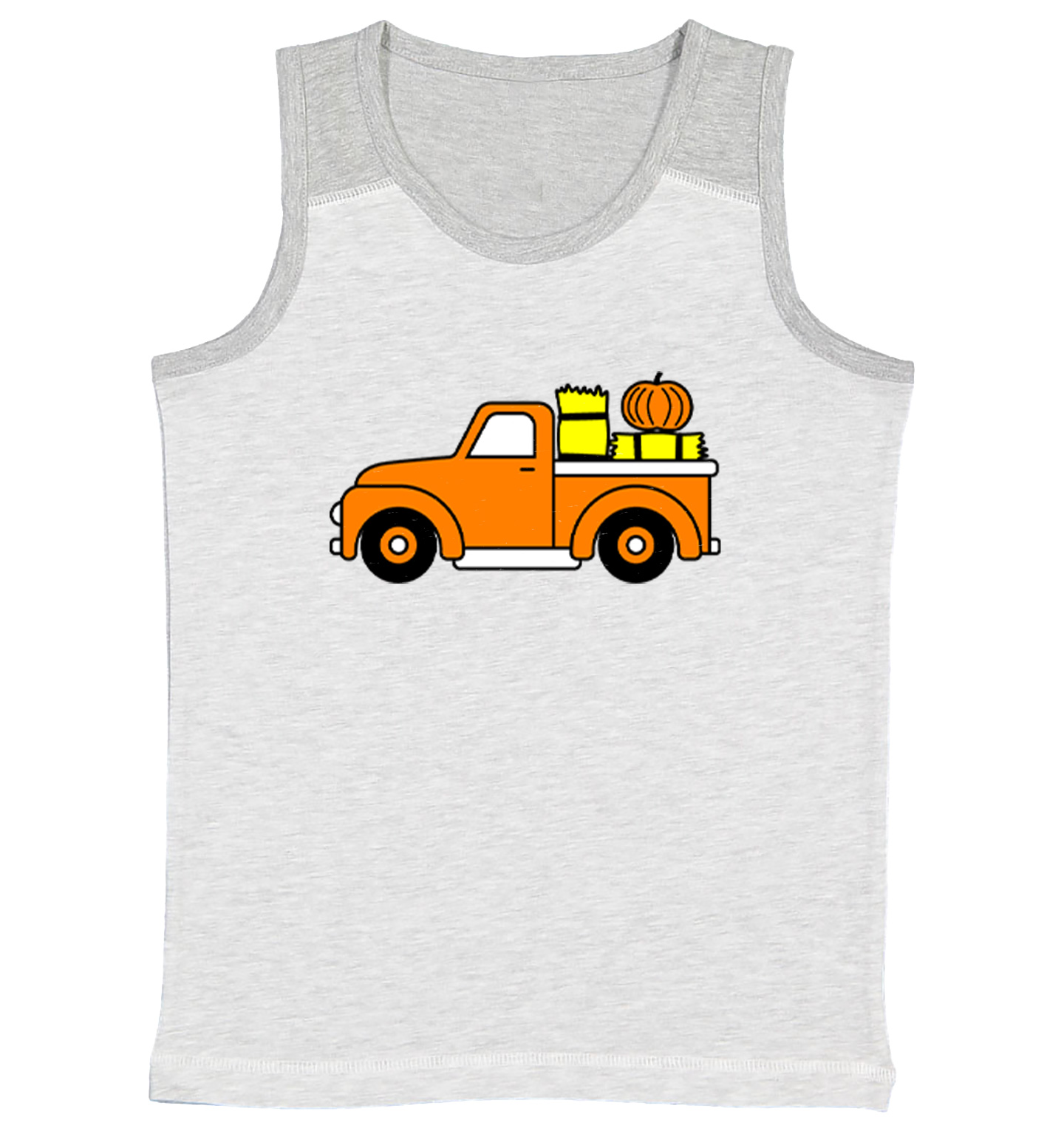 Fall Pickup Truck - Hay Ride Pumpkins Festive Halloween Youth Contrast Tank Top - Picture 5 of 7